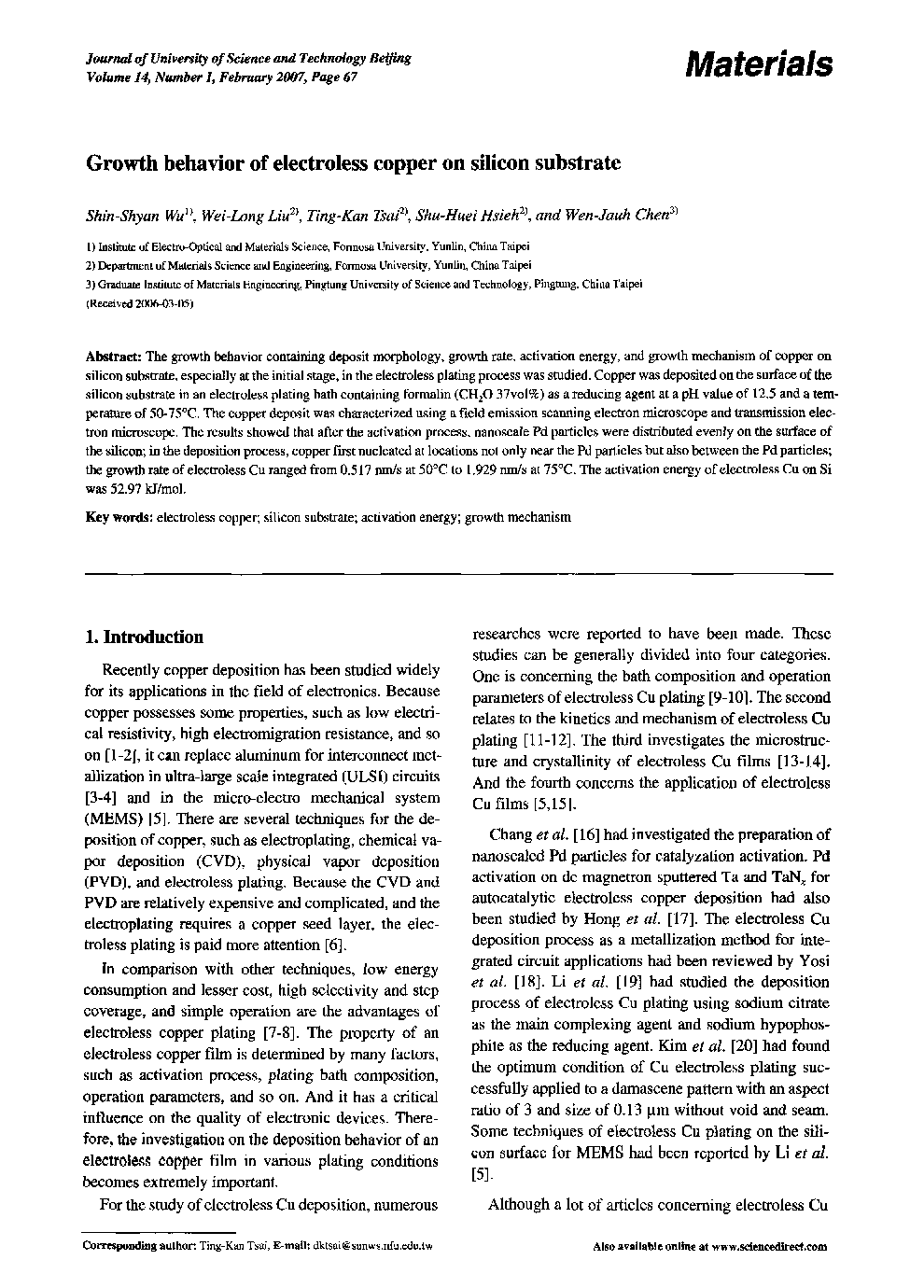 Growth behavior of electroless copper on silicon substrate