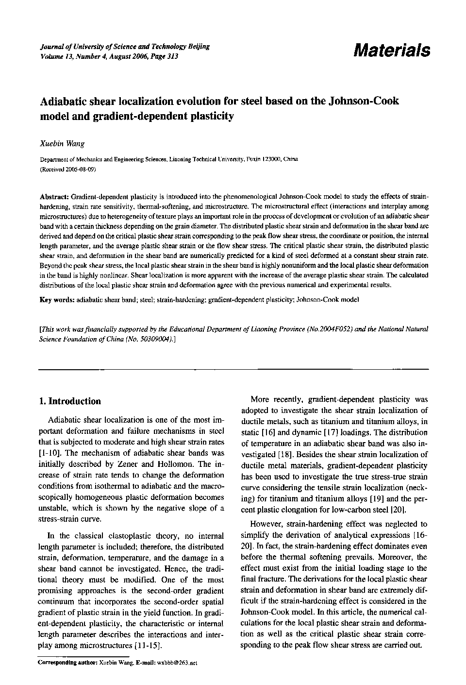 Adiabatic shear localization evolution for steel based on the Johnson-Cook model and gradient-dependent plasticity