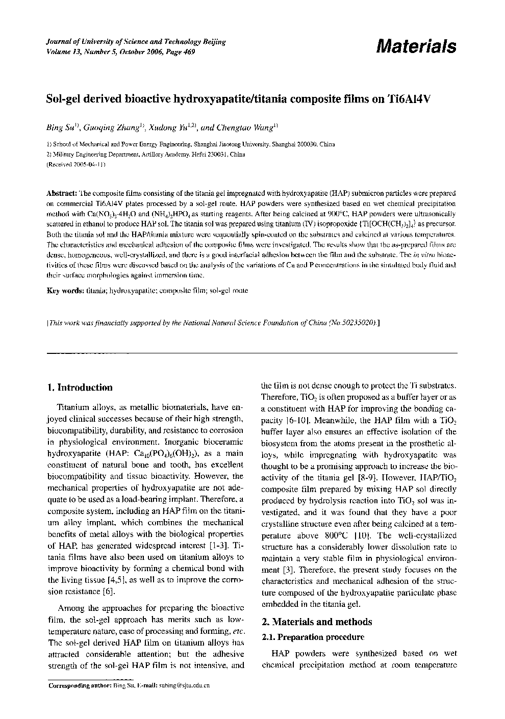 Sol-gel derived bioactive hydroxyapatite/titania composite films on Ti6Al4V