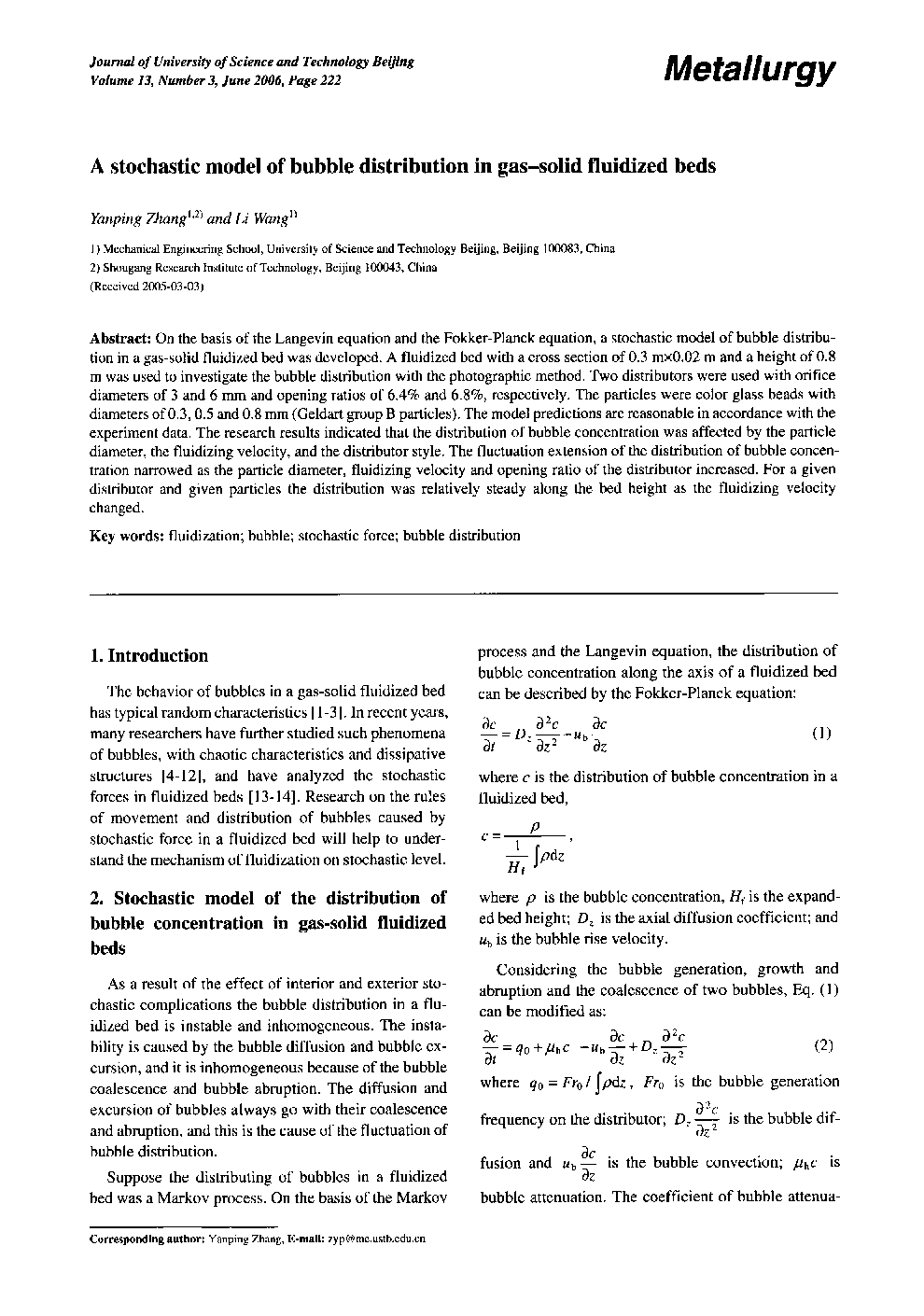 A stochastic model of bubble distribution in gas-solid fluidized beds