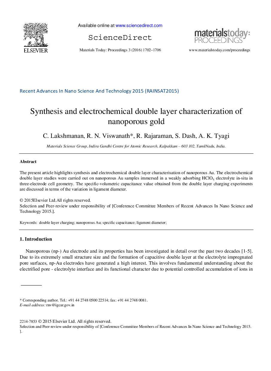 Synthesis and electrochemical double layer characterization of nanoporous gold 