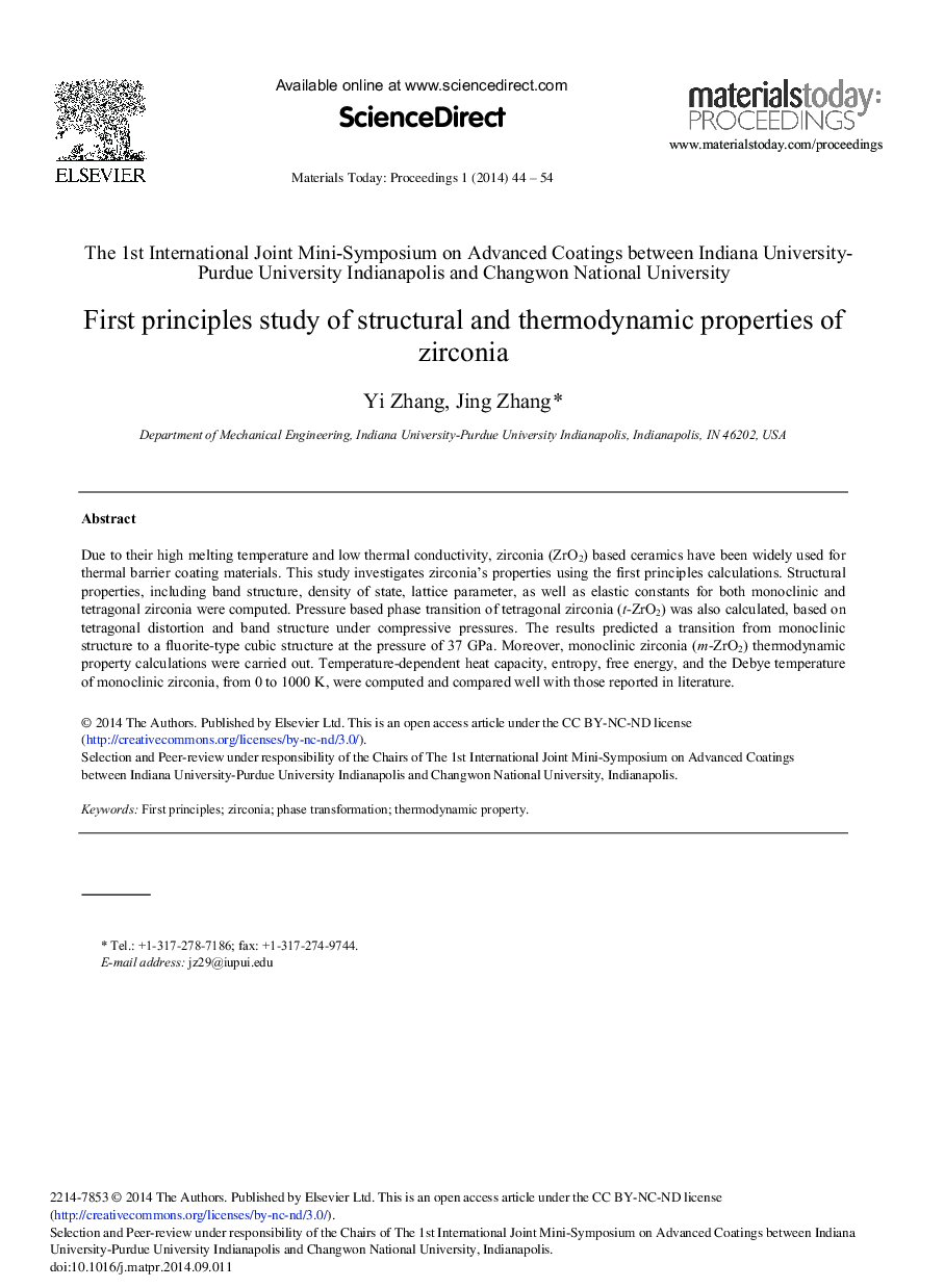 First Principles Study of Structural and Thermodynamic Properties of Zirconia 