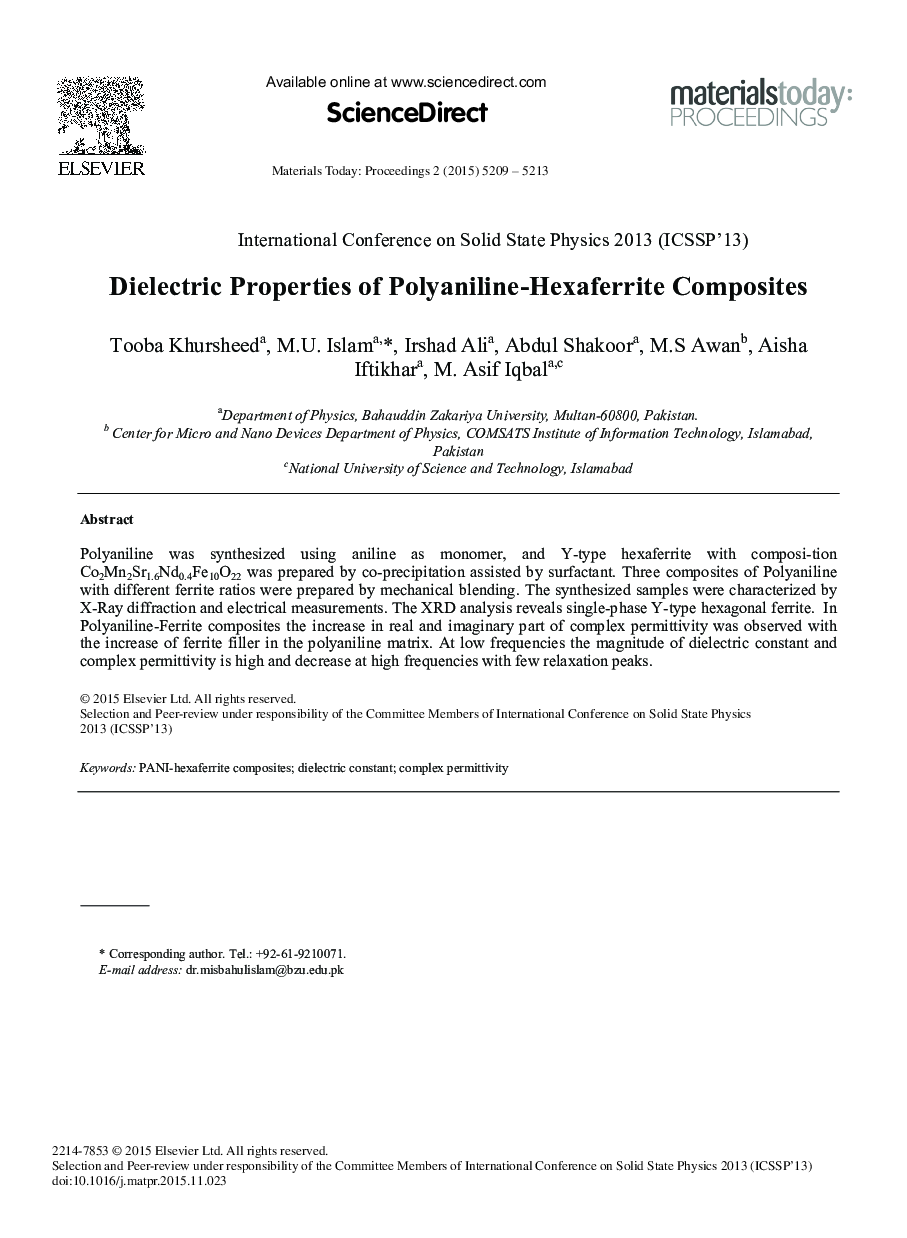 Dielectric Properties of Polyaniline-Hexaferrite Composites 