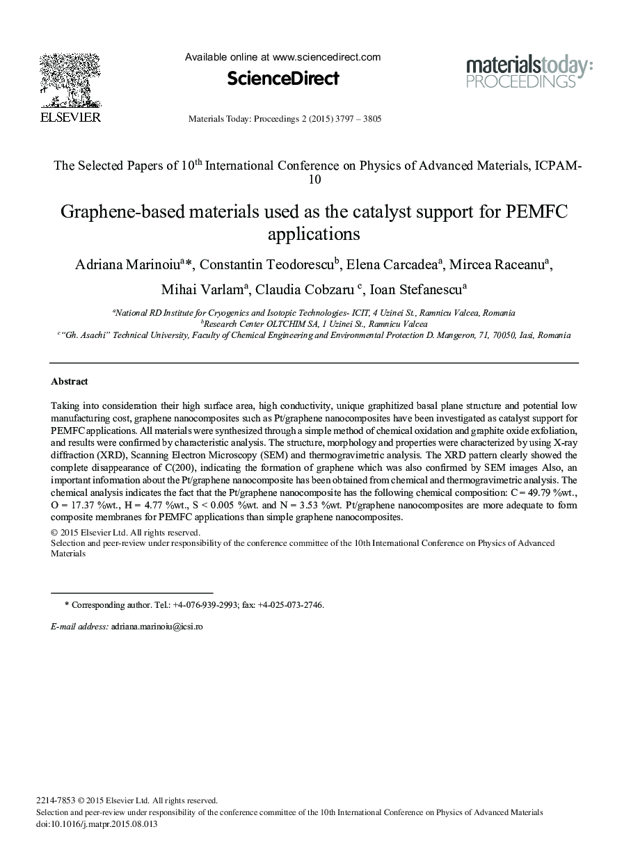 Graphene-based Materials Used as the Catalyst Support for PEMFC Applications 