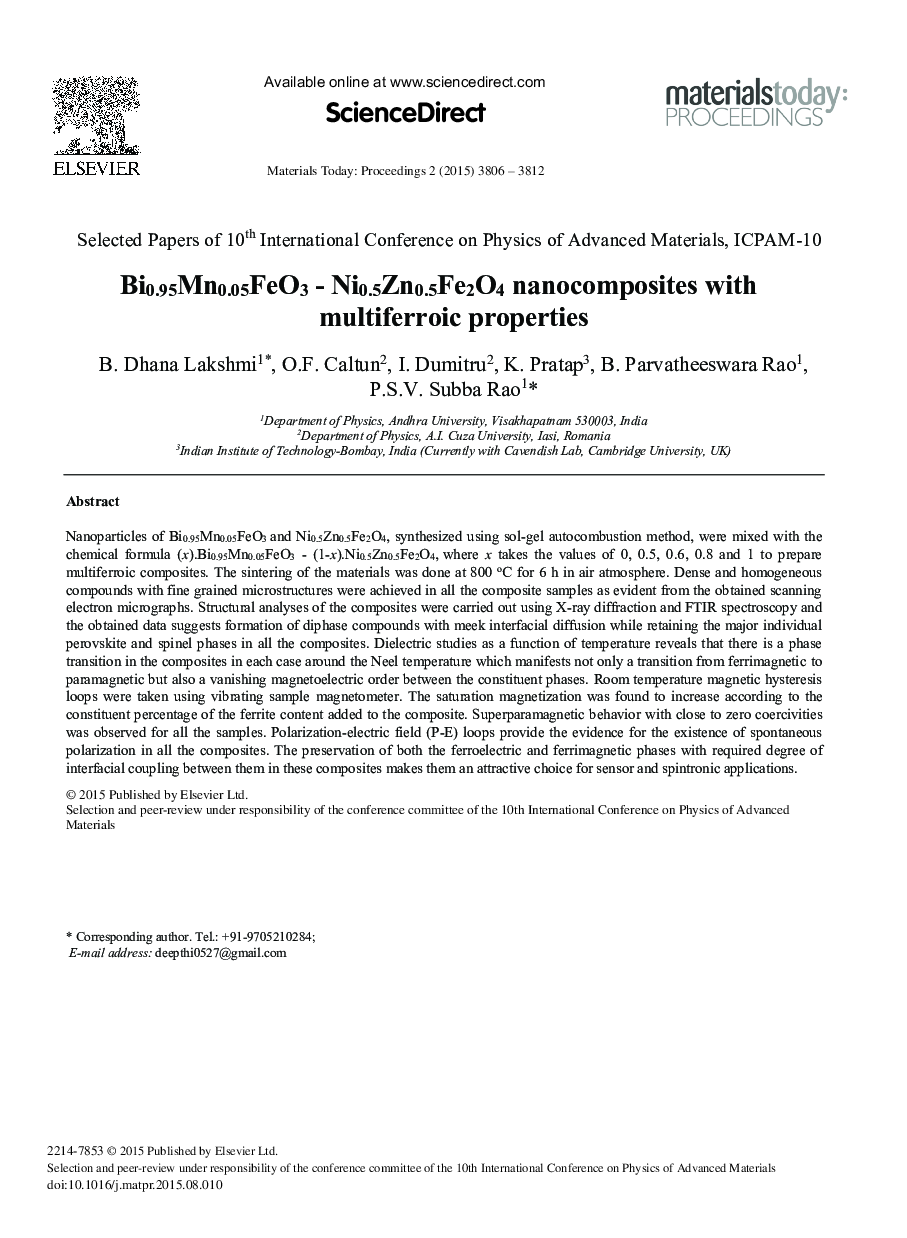 Bi0.95Mn0.05FeO3 - Ni0.5Zn0.5Fe2O4 Nanocomposites with Multiferroic Properties 