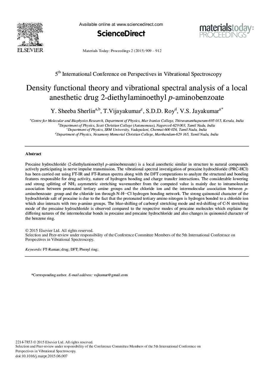 Density Functional Theory and Vibrational Spectral Analysis of a Local Anesthetic Drug 2-diethylaminoethyl p-aminobenzoate 