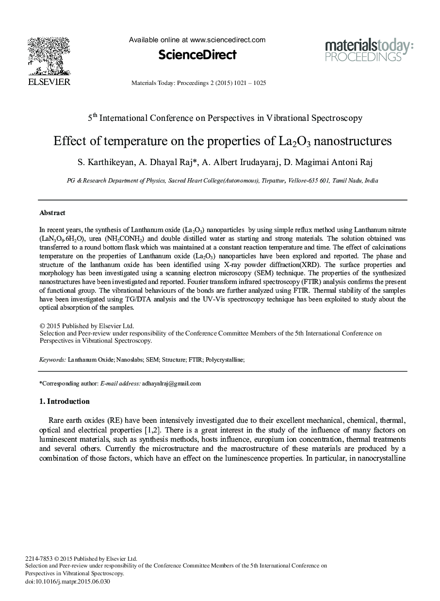 Effect of Temperature on the Properties of La2O3 Nanostructures 