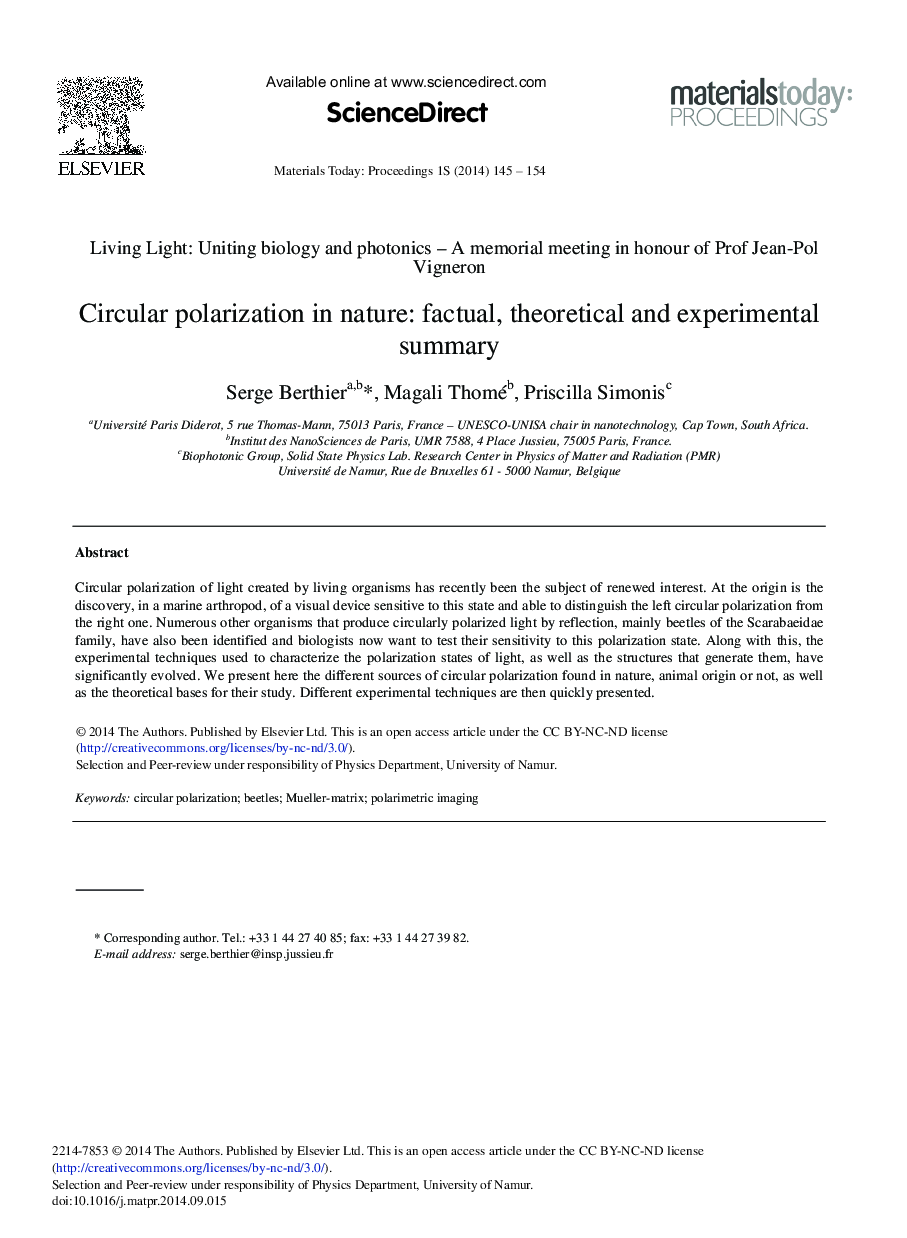 عکس صفحه اول مقاله: Circular Polarization in Nature: Factual, Theoretical and Experimental Summary Circular Polarization in Nature: Factual, Theoretical and Experimental Summary
