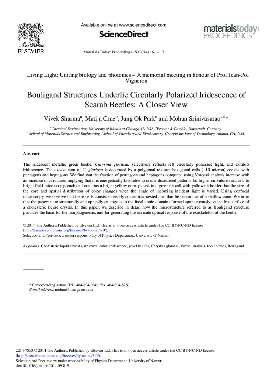 عکس صفحه اول مقاله: Bouligand Structures Underlie Circularly Polarized Iridescence of Scarab Beetles: A Closer View Bouligand Structures Underlie Circularly Polarized Iridescence of Scarab Beetles: A Closer View