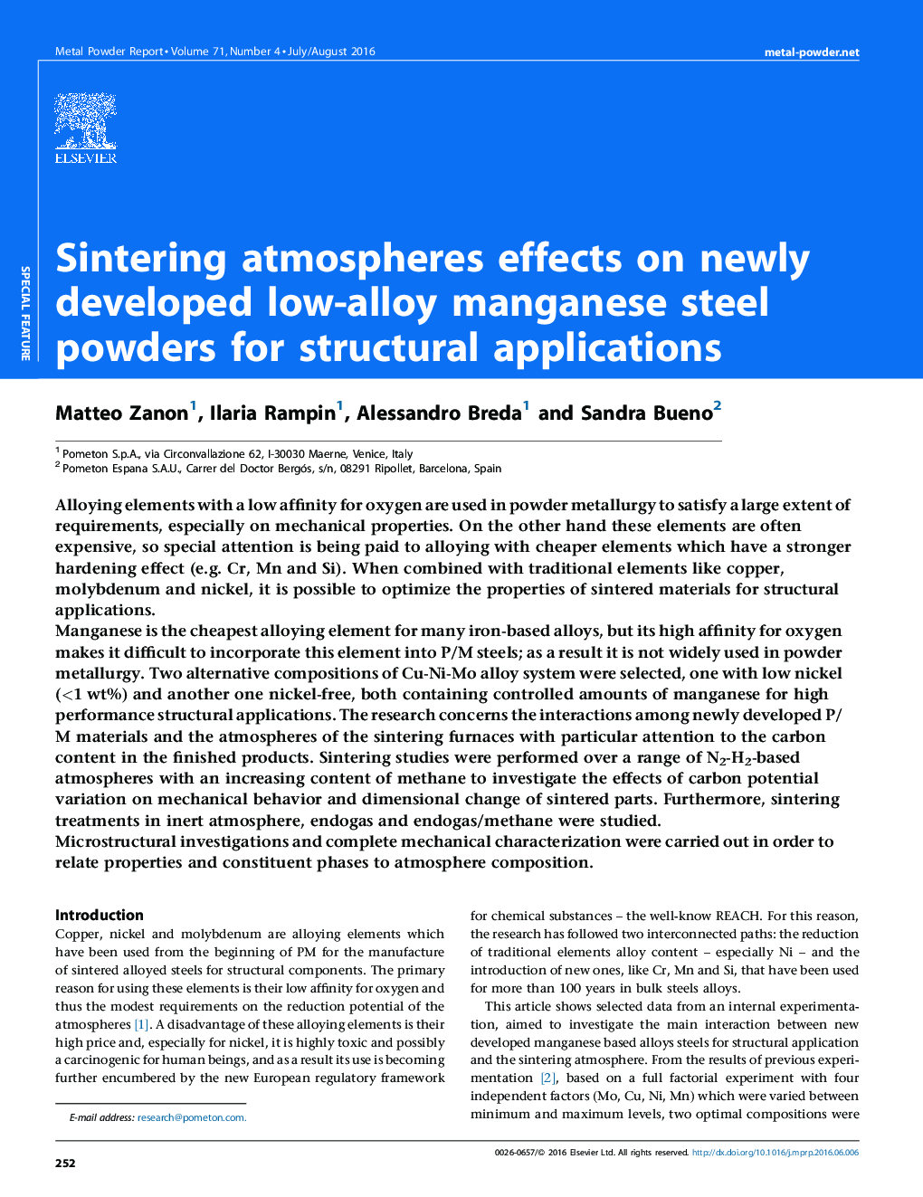 Sintering atmospheres effects on newly developed low-alloy manganese steel powders for structural applications