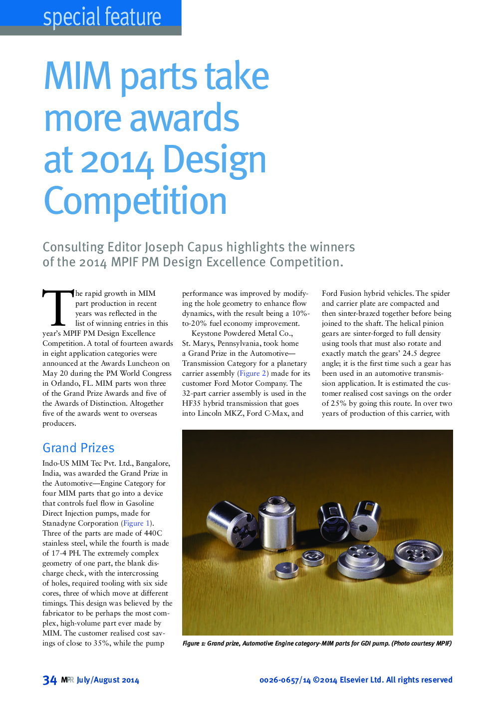 MIM parts take more awards at 2014 Design Competition