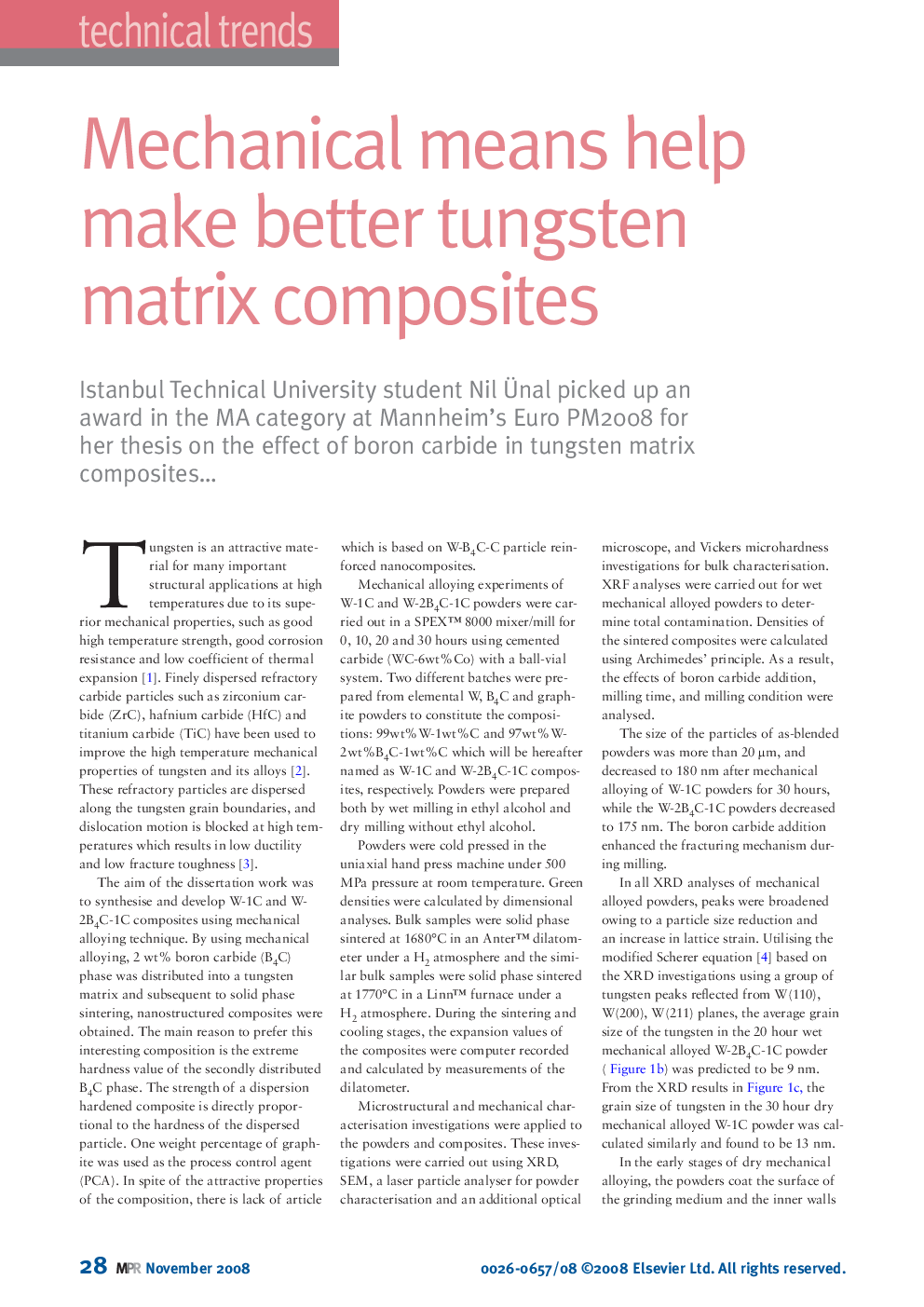 Mechanical means help make better tungsten matrix composites