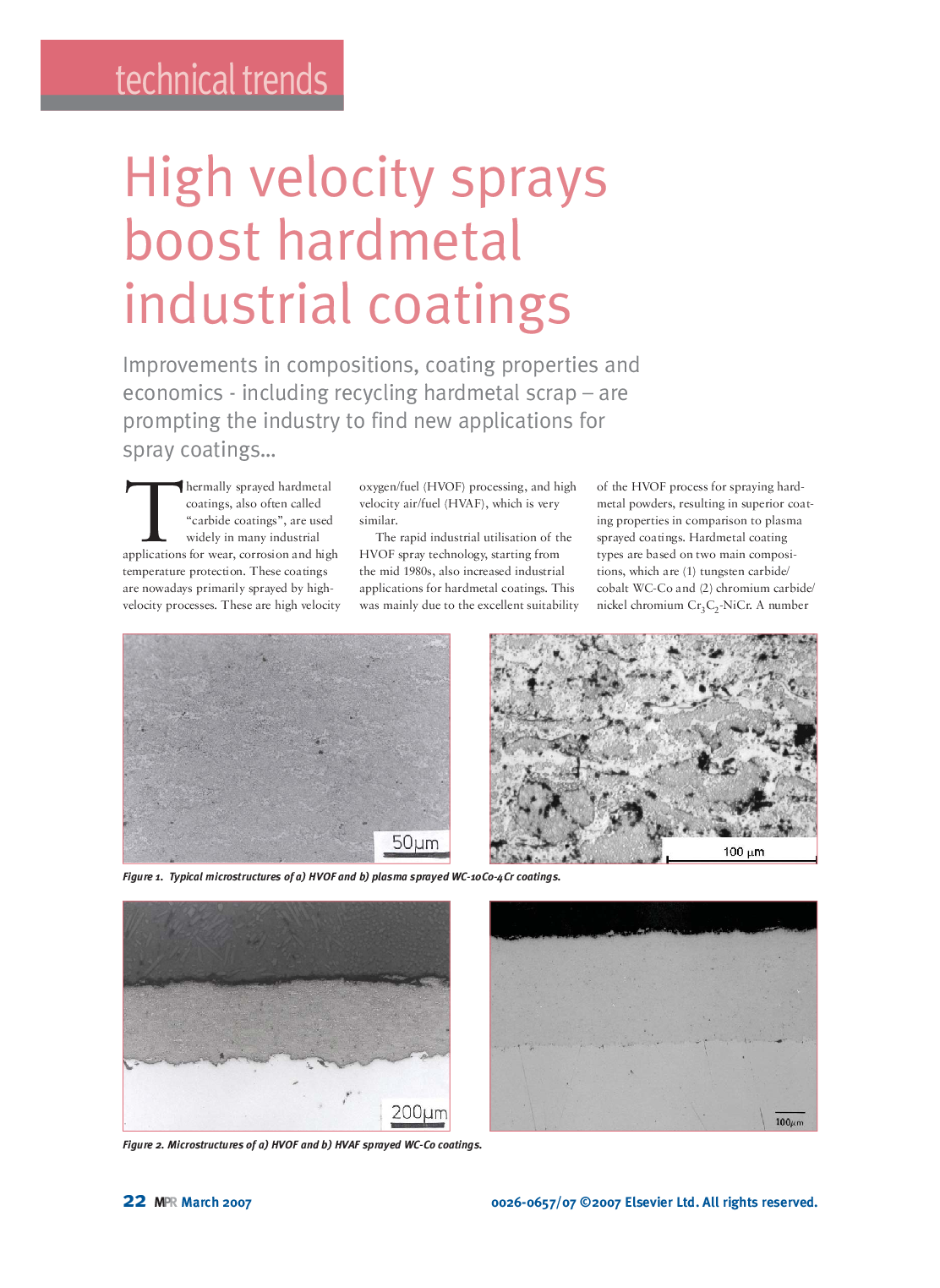 High velocity sprays boost hardmetal industrial coatings