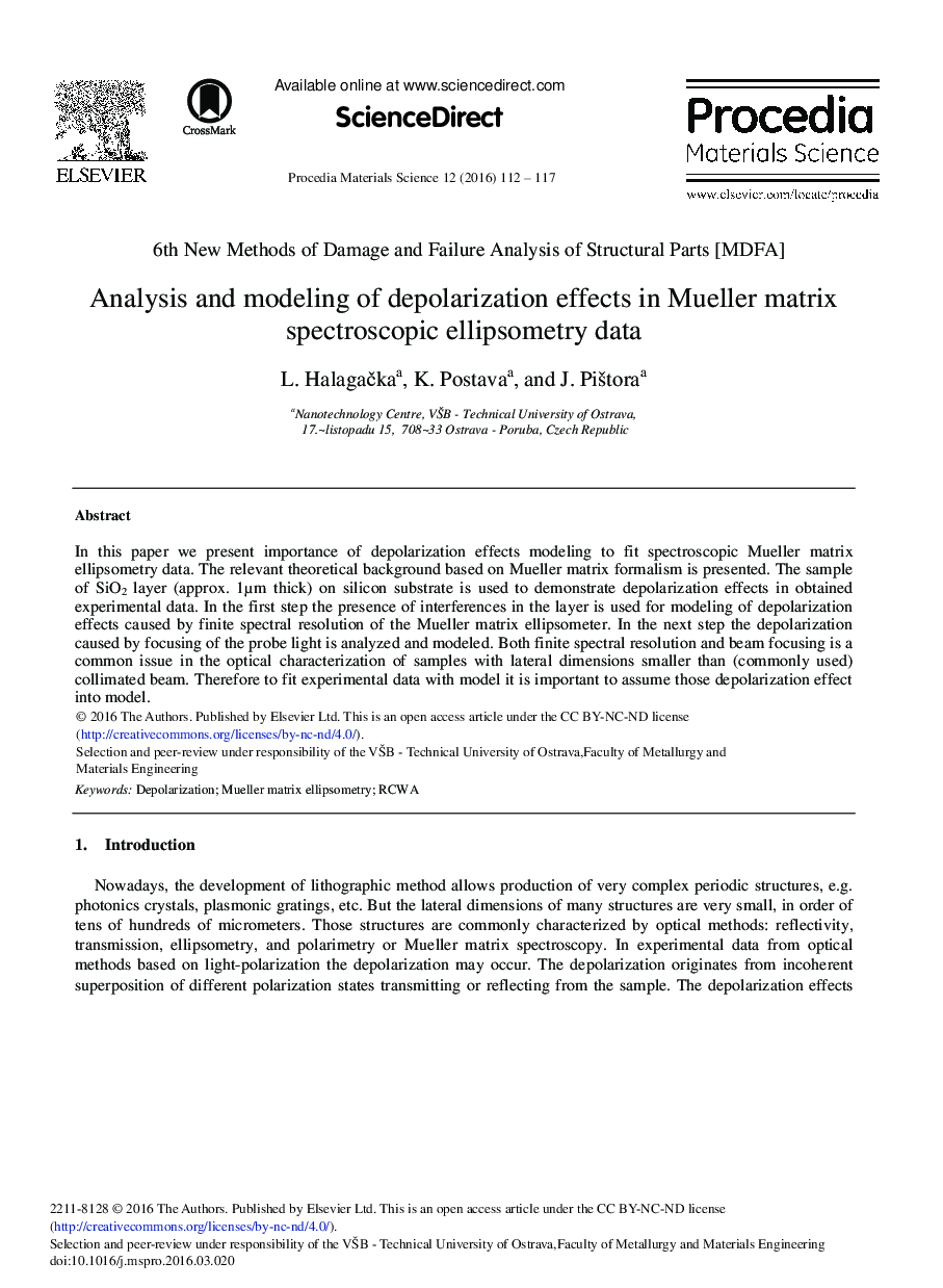 Analysis and Modeling of Depolarization Effects in Mueller Matrix Spectroscopic Ellipsometry Data 