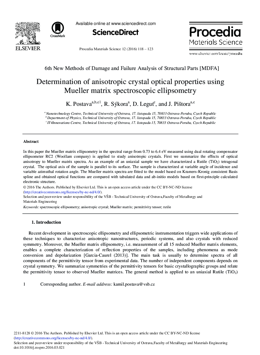 Determination of Anisotropic Crystal Optical Properties Using Mueller Matrix Spectroscopic Ellipsometry 