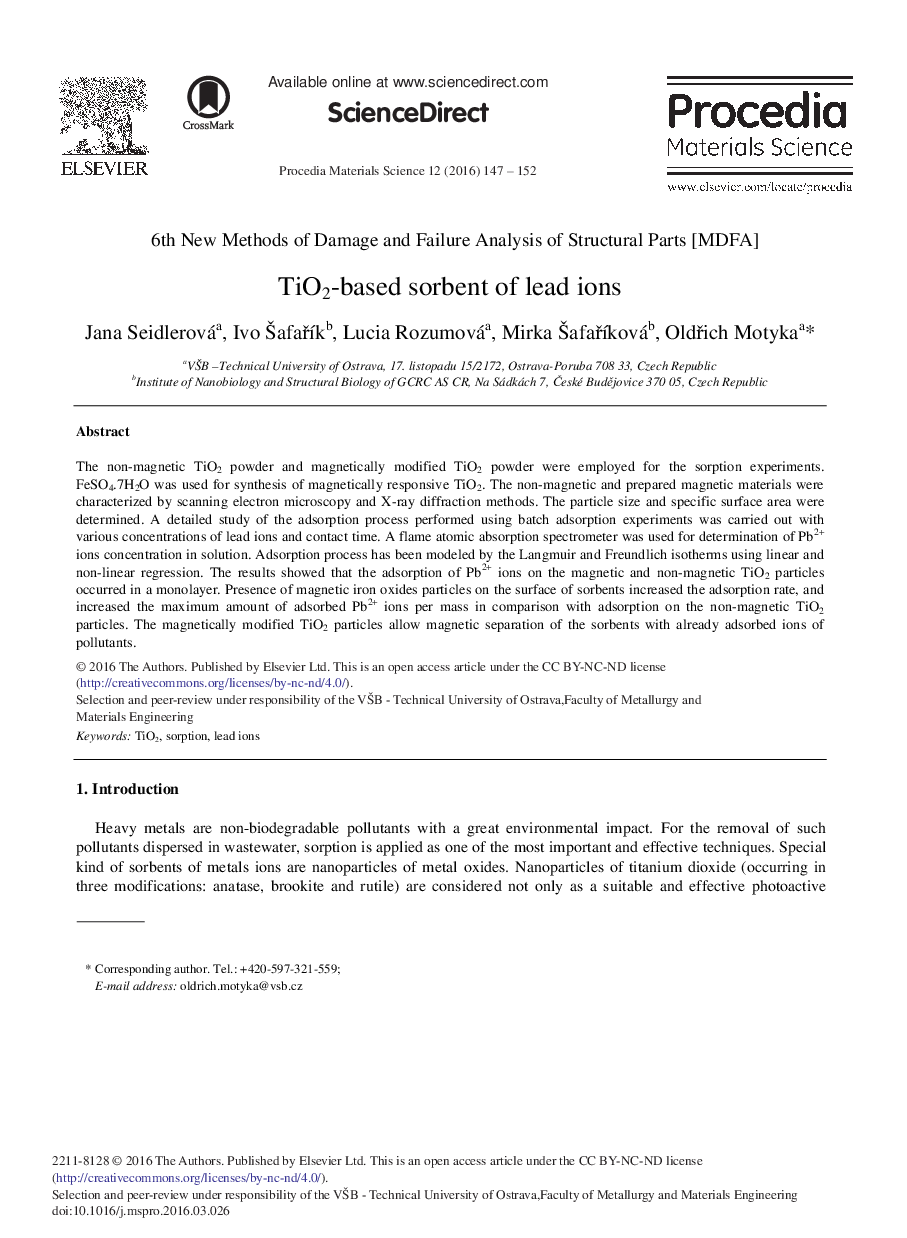 TiO2-Based Sorbent of Lead Ions 