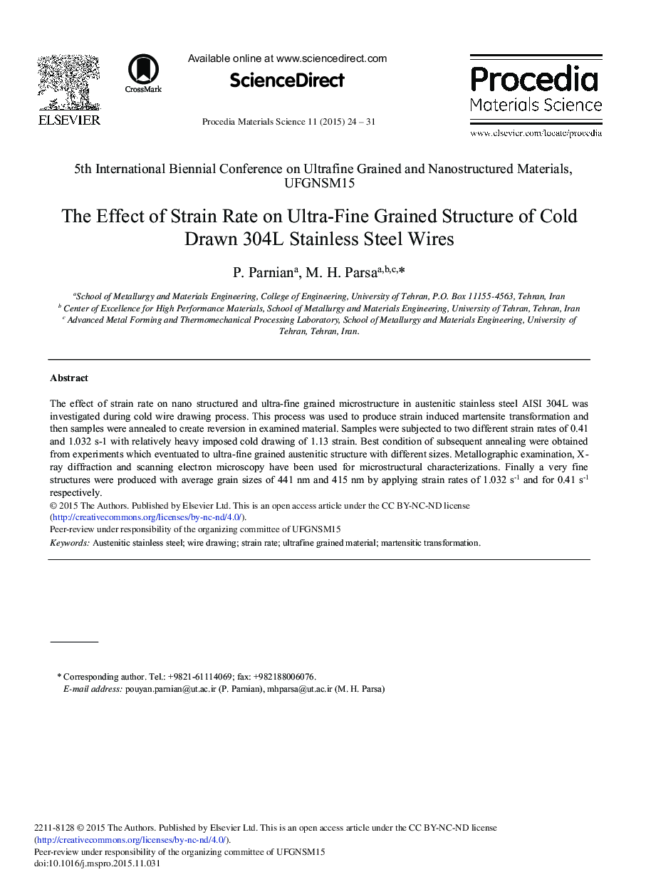 The Effect of Strain Rate on Ultra-fine Grained Structure of Cold Drawn 304L Stainless Steel Wires 