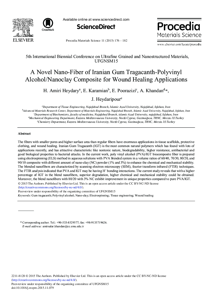 A Novel Nano-Fiber of Iranian Gum Tragacanth-Polyvinyl Alcohol/Nanoclay Composite for Wound Healing Applications 