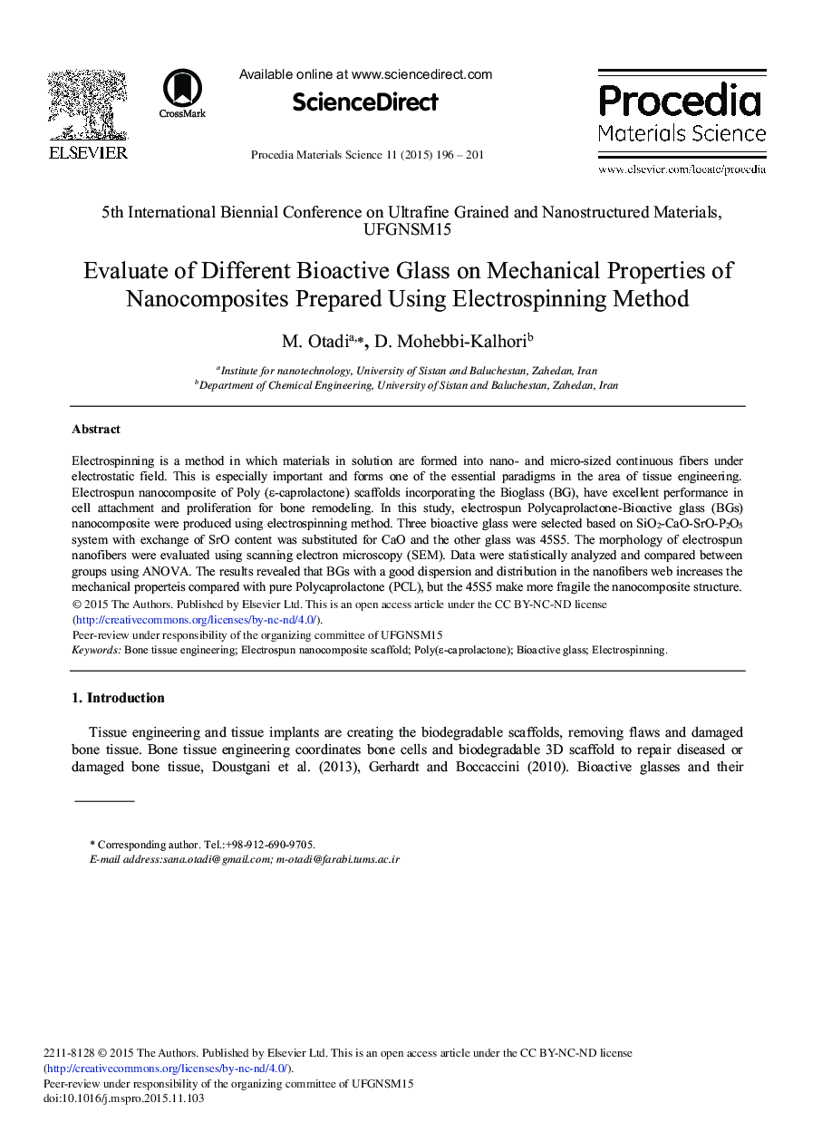 Evaluate of Different Bioactive Glass on Mechanical Properties of Nanocomposites Prepared Using Electrospinning Method 
