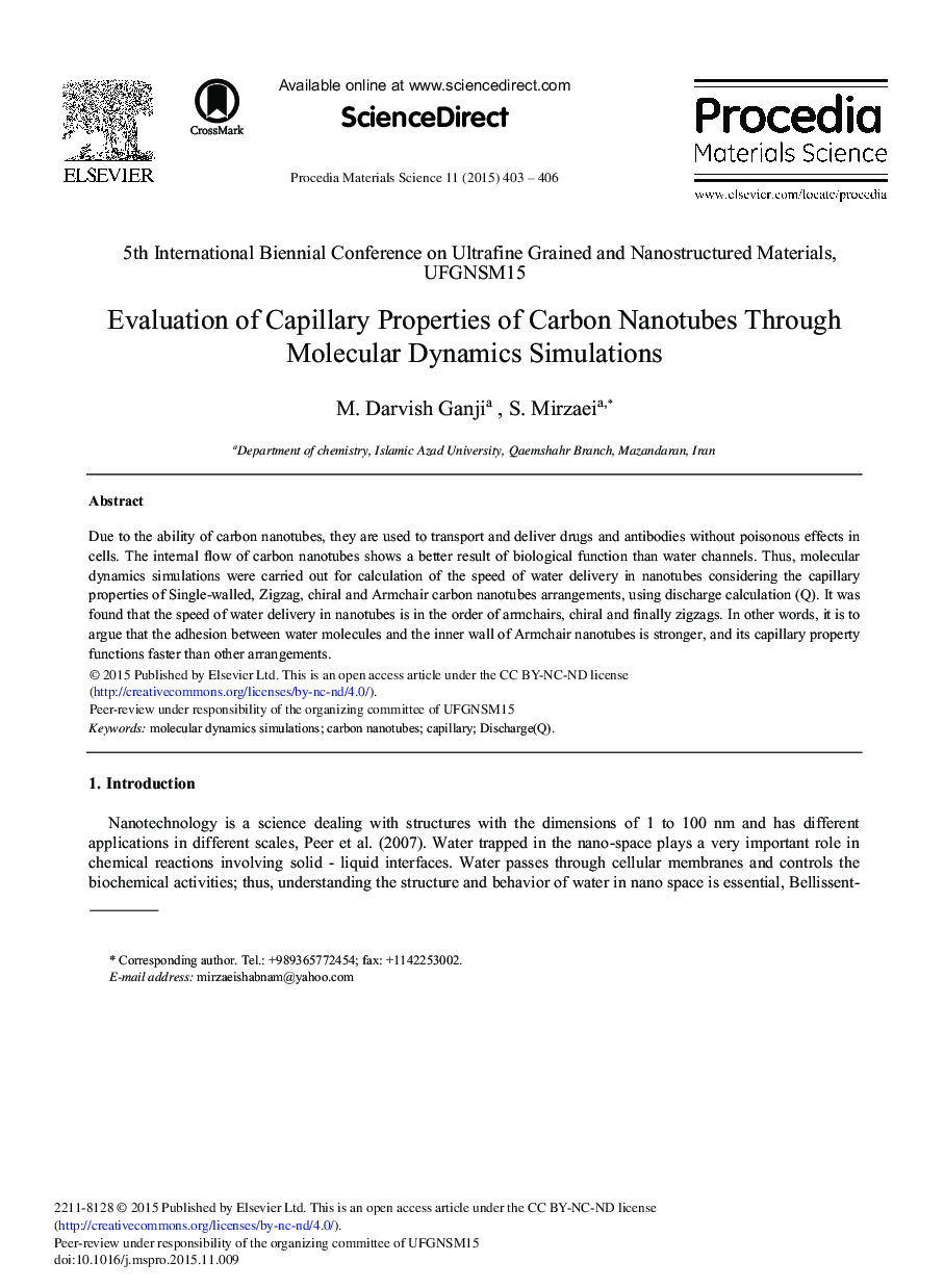 Evaluation of Capillary Properties of Carbon Nanotubes Through Molecular Dynamics Simulations 