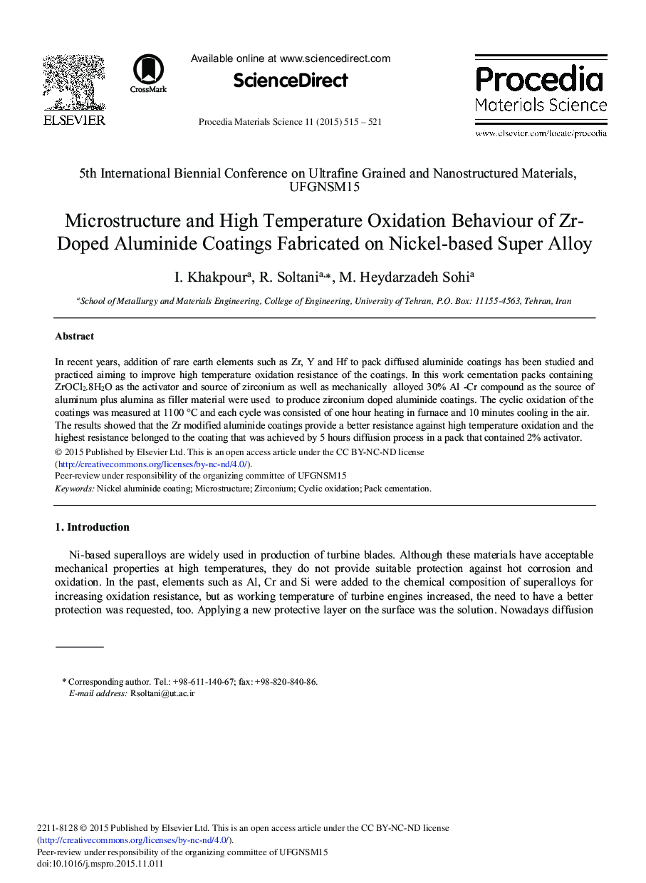 Microstructure and High Temperature Oxidation Behaviour of Zr-Doped Aluminide Coatings Fabricated on Nickel-based Super Alloy 