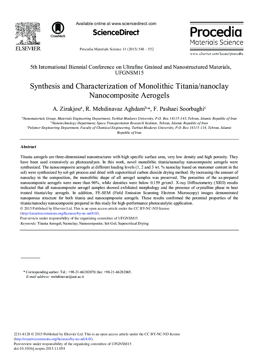 Synthesis and Characterization of Monolithic Titania/Nanoclay Nanocomposite Aerogels 