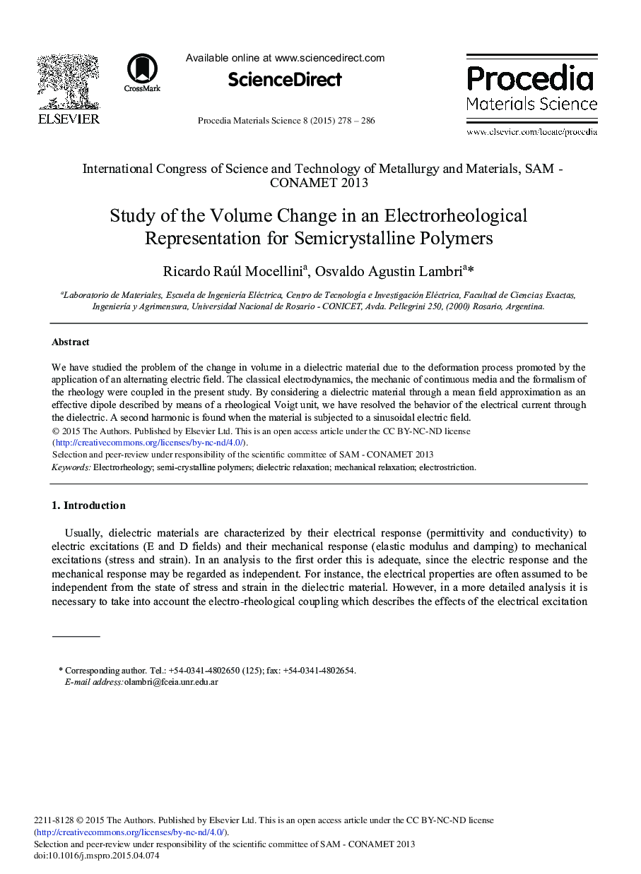 Study of the Volume Change in an Electrorheological Representation for Semicrystalline Polymers 