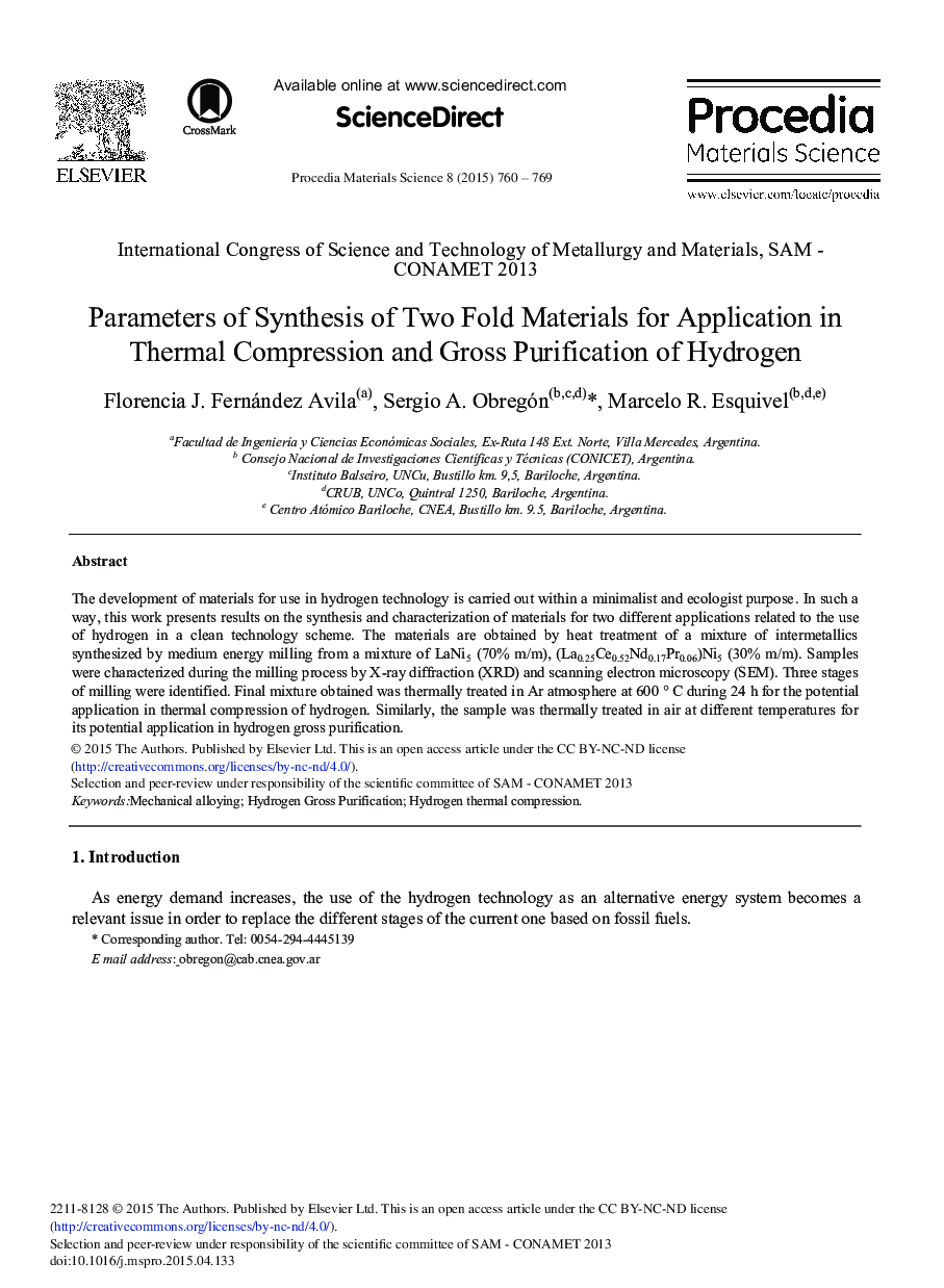 Parameters of Synthesis of two Fold Materials for Application in Thermal Compression and Gross Purification of Hydrogen 