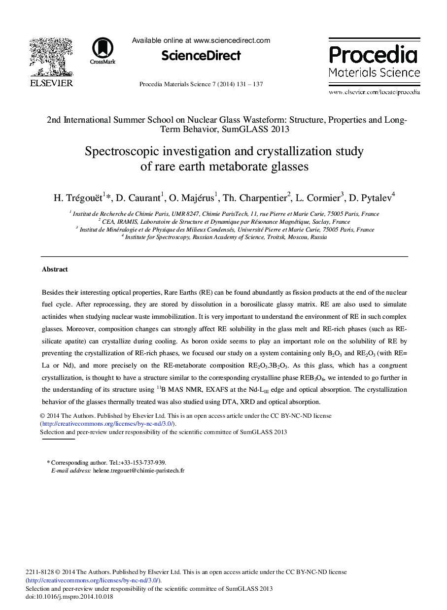 Spectroscopic Investigation and Crystallization Study of Rare Earth Metaborate Glasses 