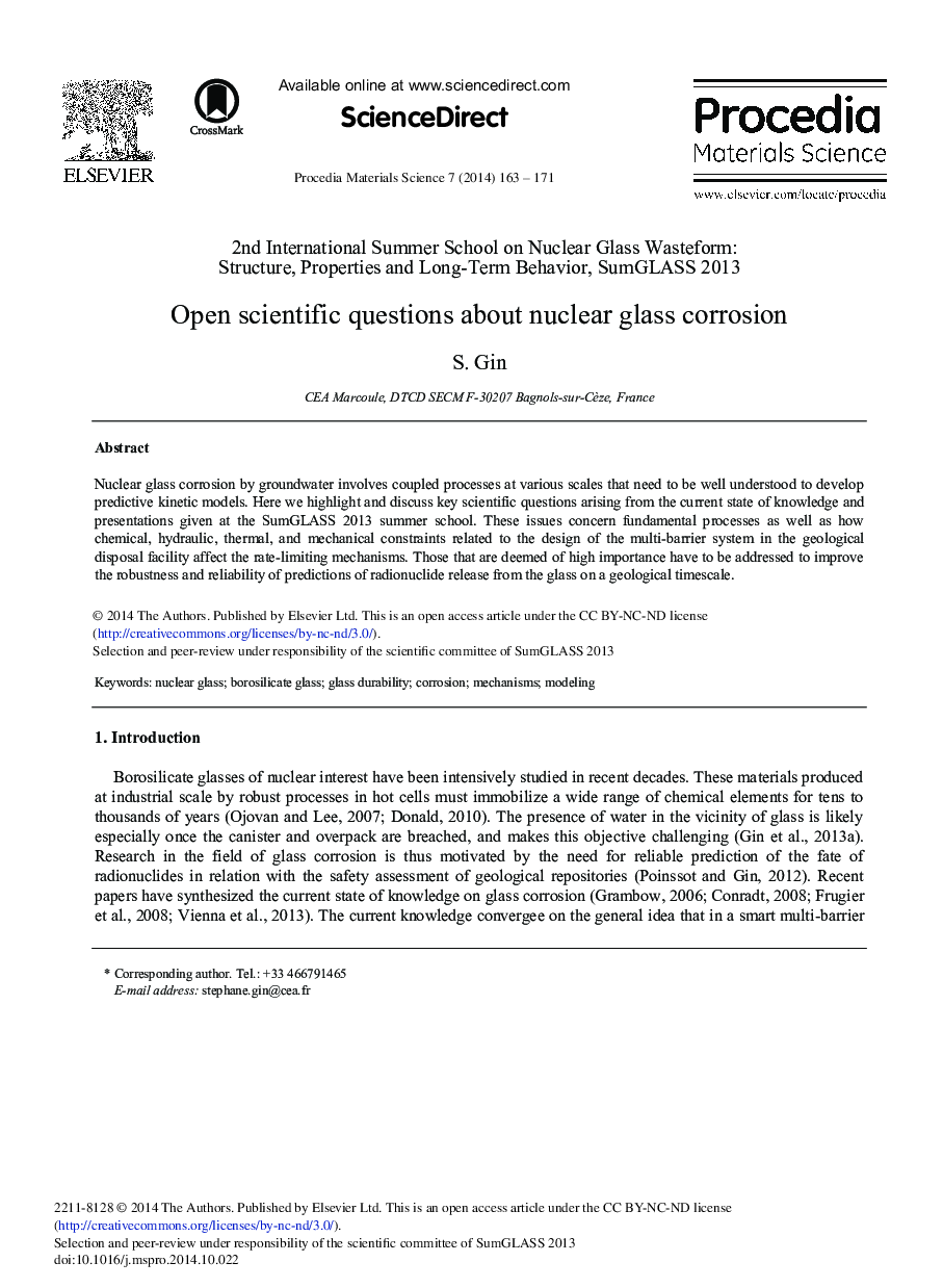 Open Scientific Questions about Nuclear Glass Corrosion 