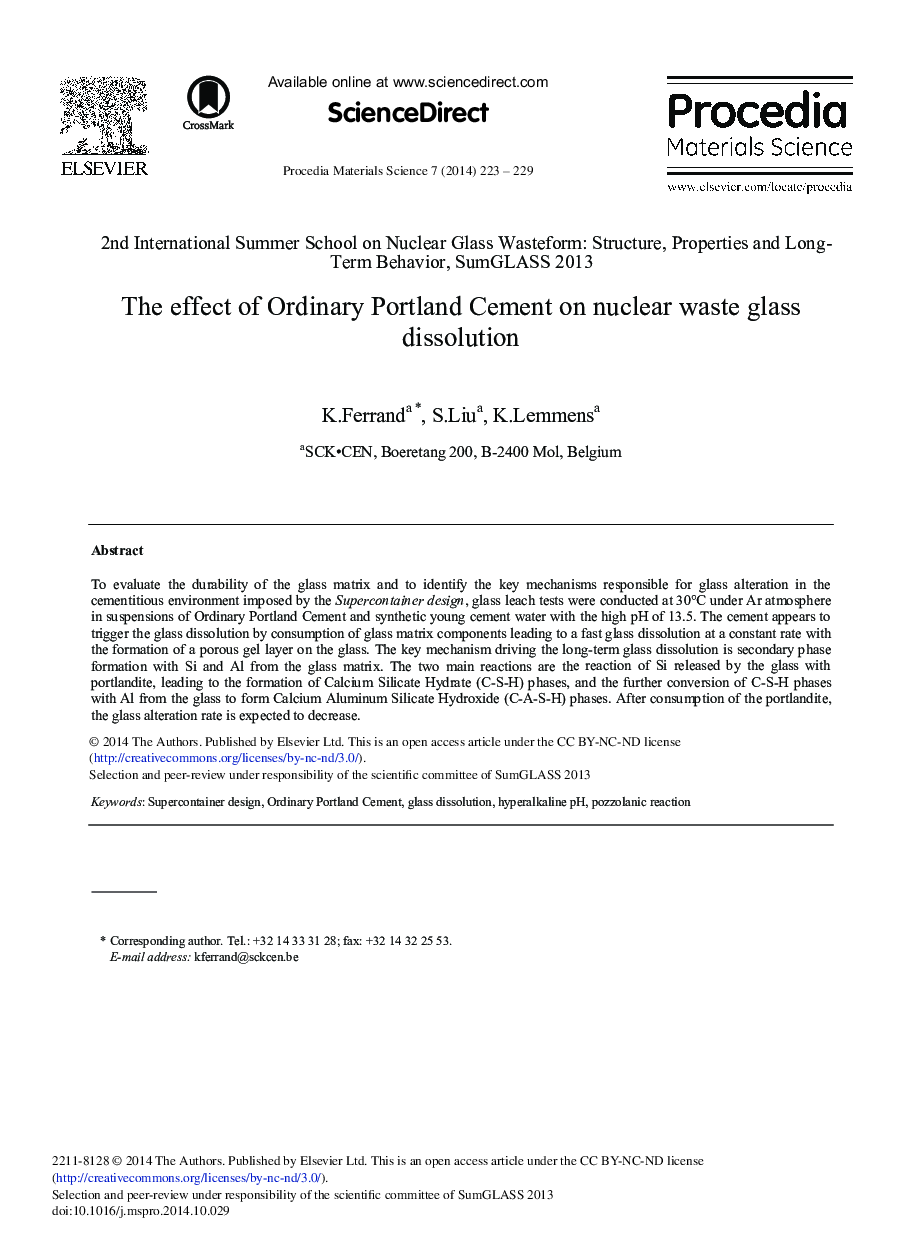 The Effect of Ordinary Portland Cement on Nuclear Waste Glass Dissolution 