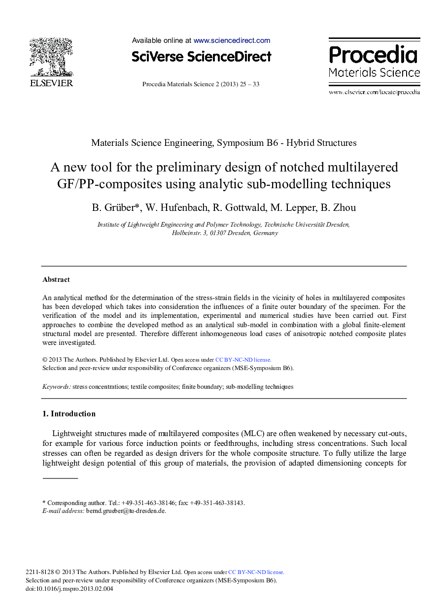 A New Tool for the Preliminary Design of Notched Multilayered GF/PP-Composites using Analytic Sub-Modelling Techniques 