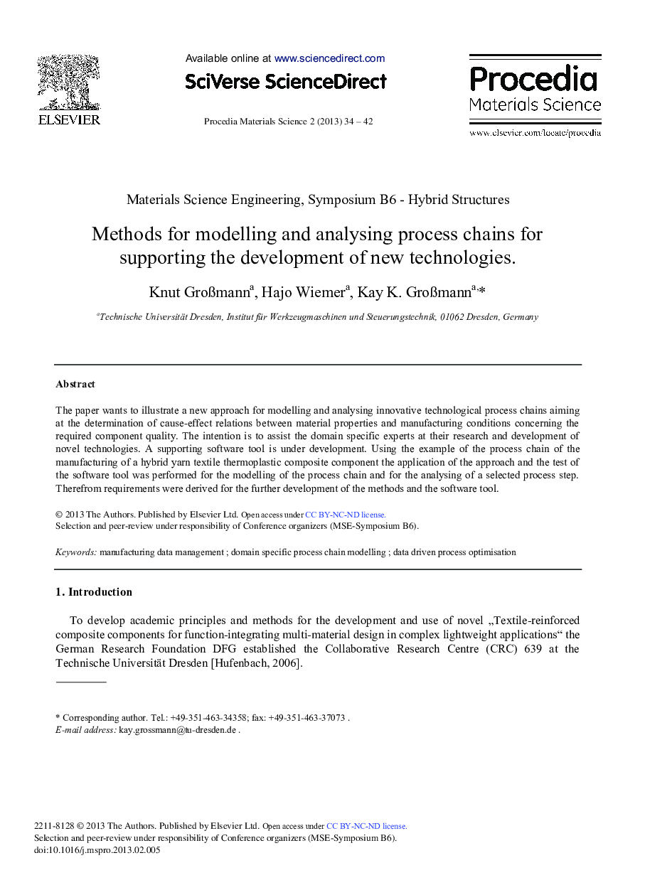 Methods for Modelling and Analysing Process Chains for Supporting the Development of New Technologies 
