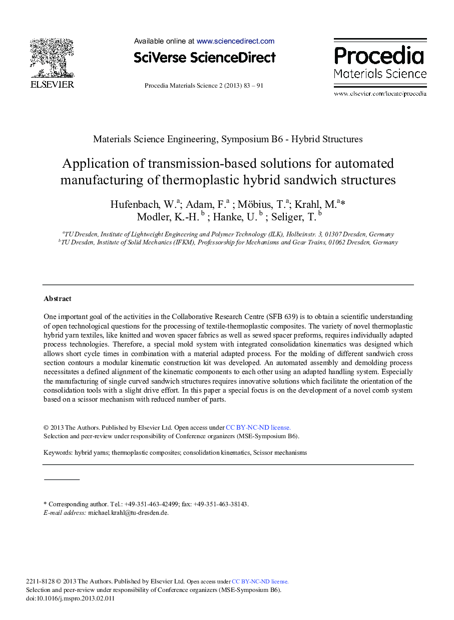 Application of Transmission-Based Solutions for Automated Manufacturing of Thermoplastic Hybrid Sandwich Structures 