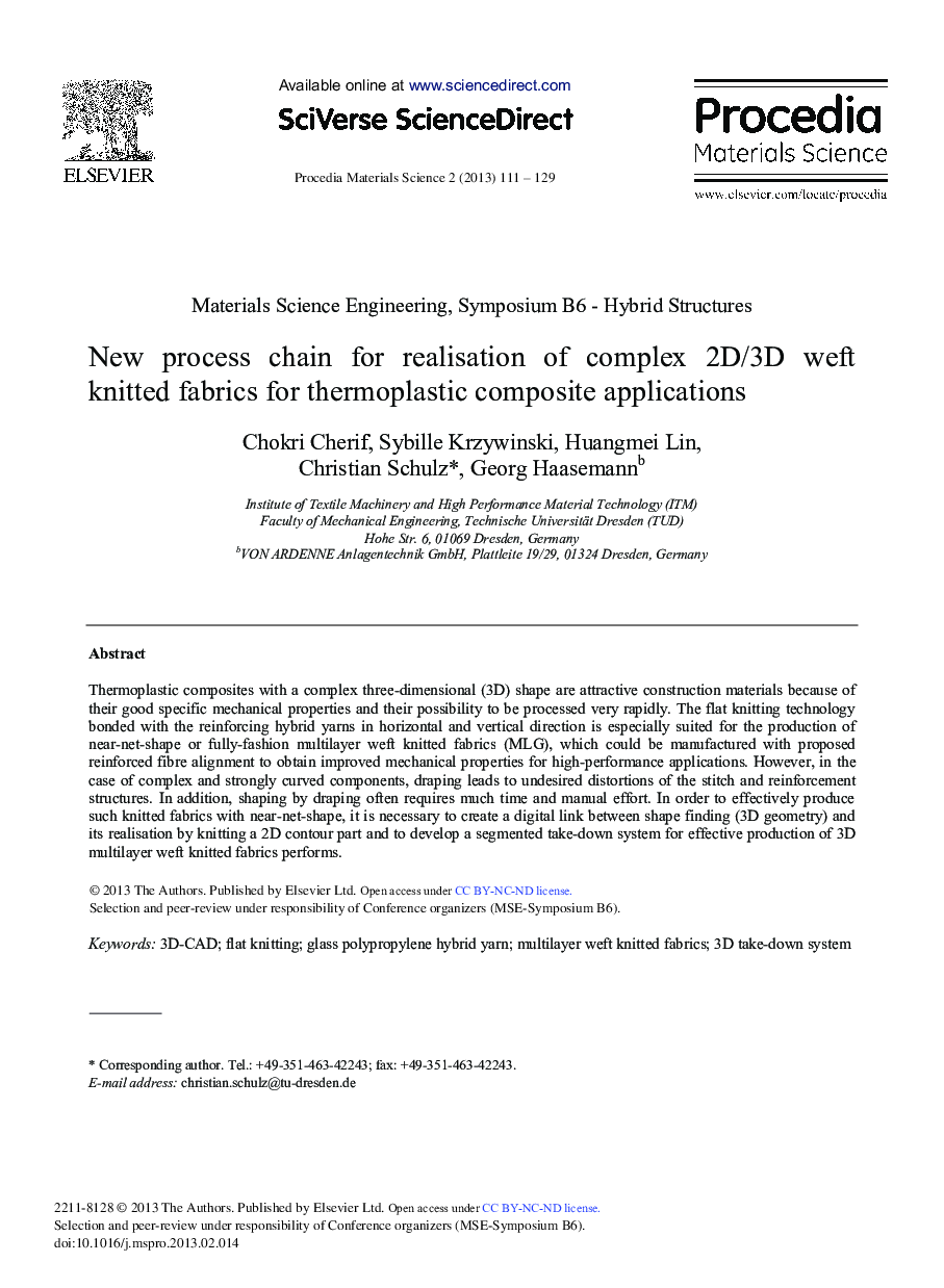 New Process Chain for Realisation of Complex 2D/3D Weft Knitted Fabrics for Thermoplastic Composite Applications 