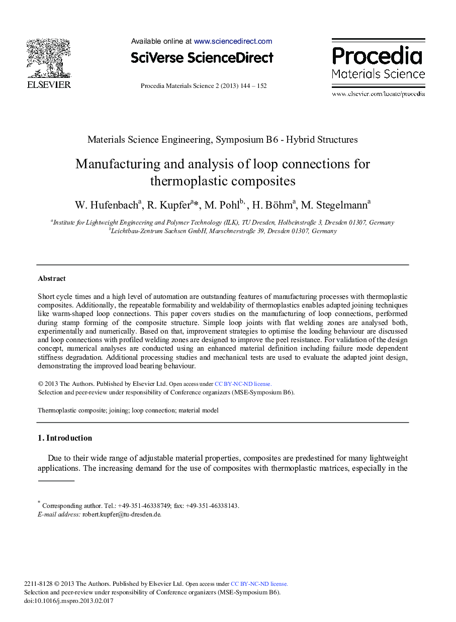 Manufacturing and Analysis of Loop Connections for Thermoplastic Composites 