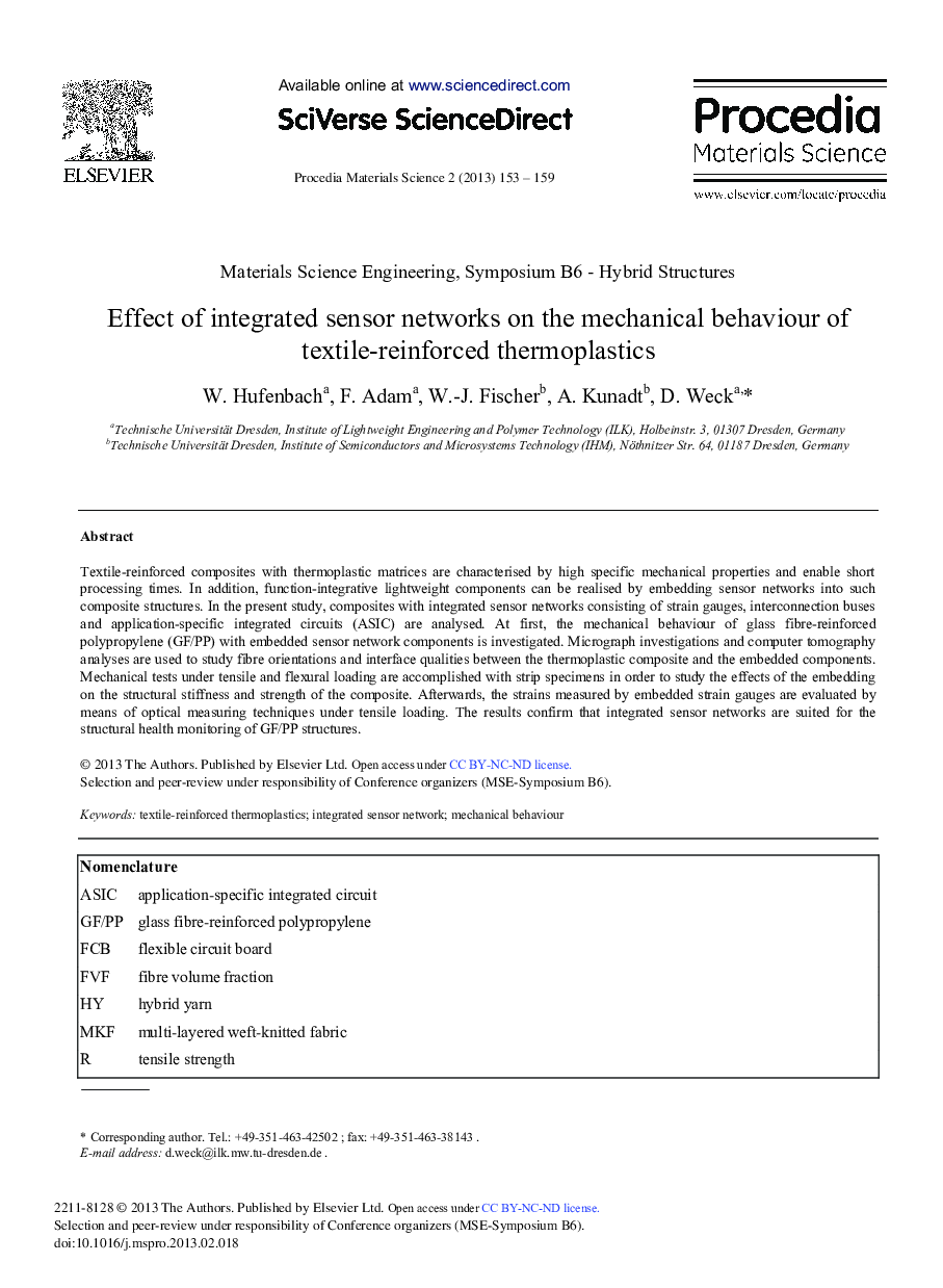 Effect of Integrated Sensor Networks on the Mechanical Behaviour of Textile-Reinforced Thermoplastics 