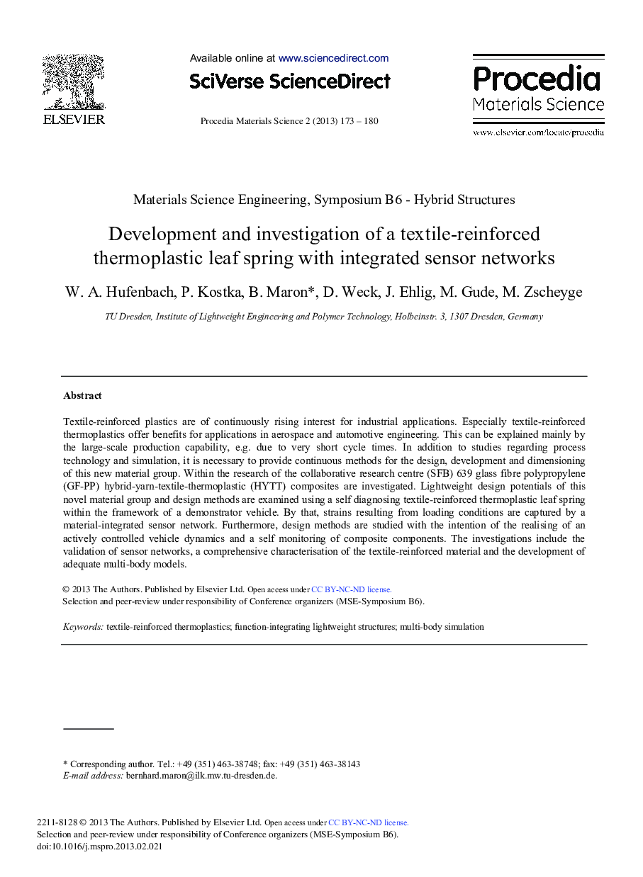 Development and Investigation of a Textile-reinforced Thermoplastic Leaf Spring with Integrated Sensor Networks 