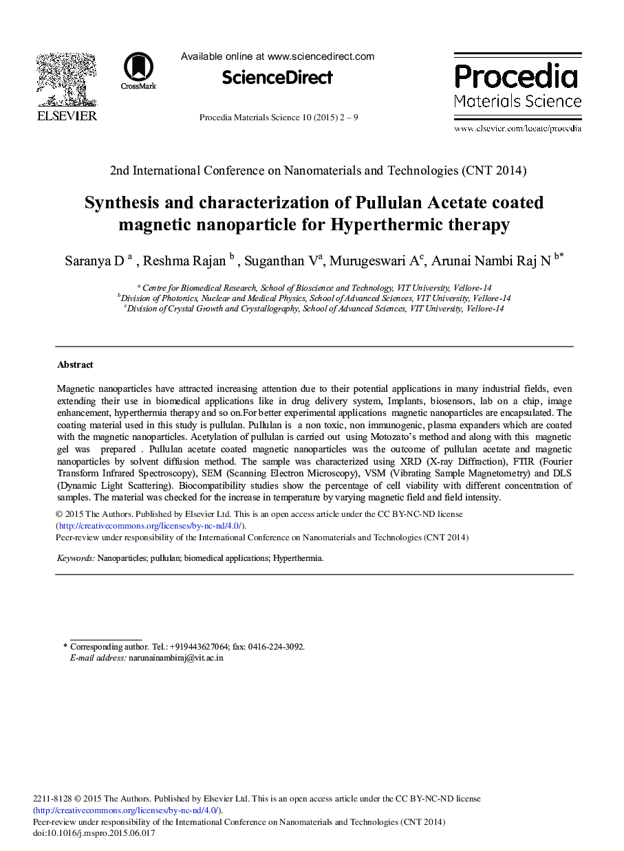 Synthesis and Characterization of Pullulan Acetate Coated Magnetic Nanoparticle for Hyperthermic Therapy 