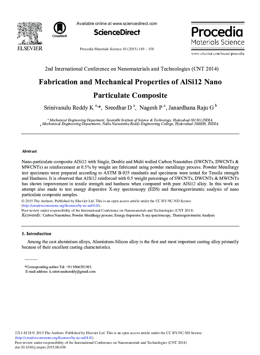 Fabrication and Mechanical Properties of AlSi12 Nano Particulate Composite