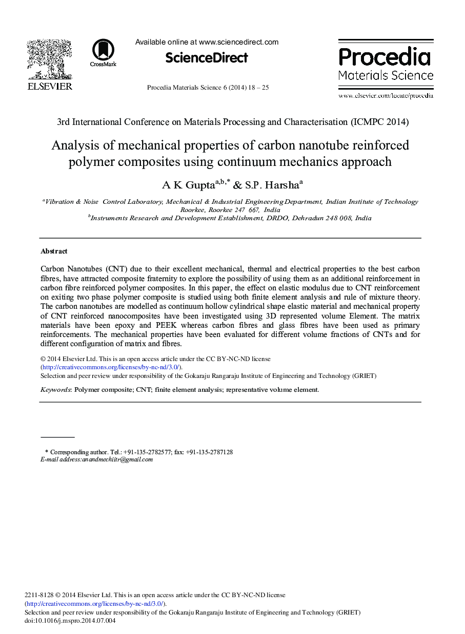 Analysis of Mechanical Properties of Carbon Nanotube Reinforced Polymer Composites Using Continuum Mechanics Approach 