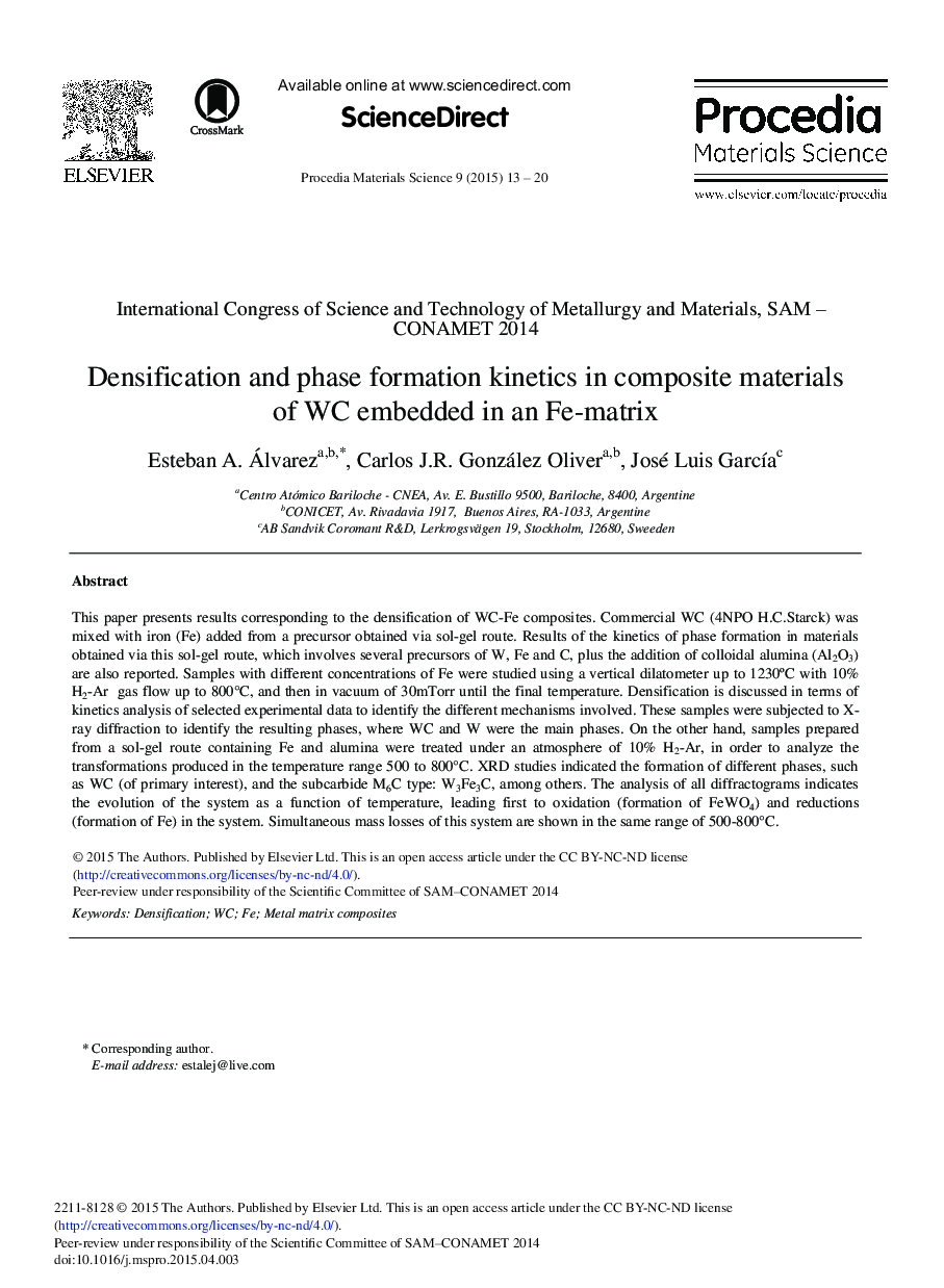 Densification and Phase Formation Kinetics in Composite Materials of WC Embedded in an Fe-Matrix 