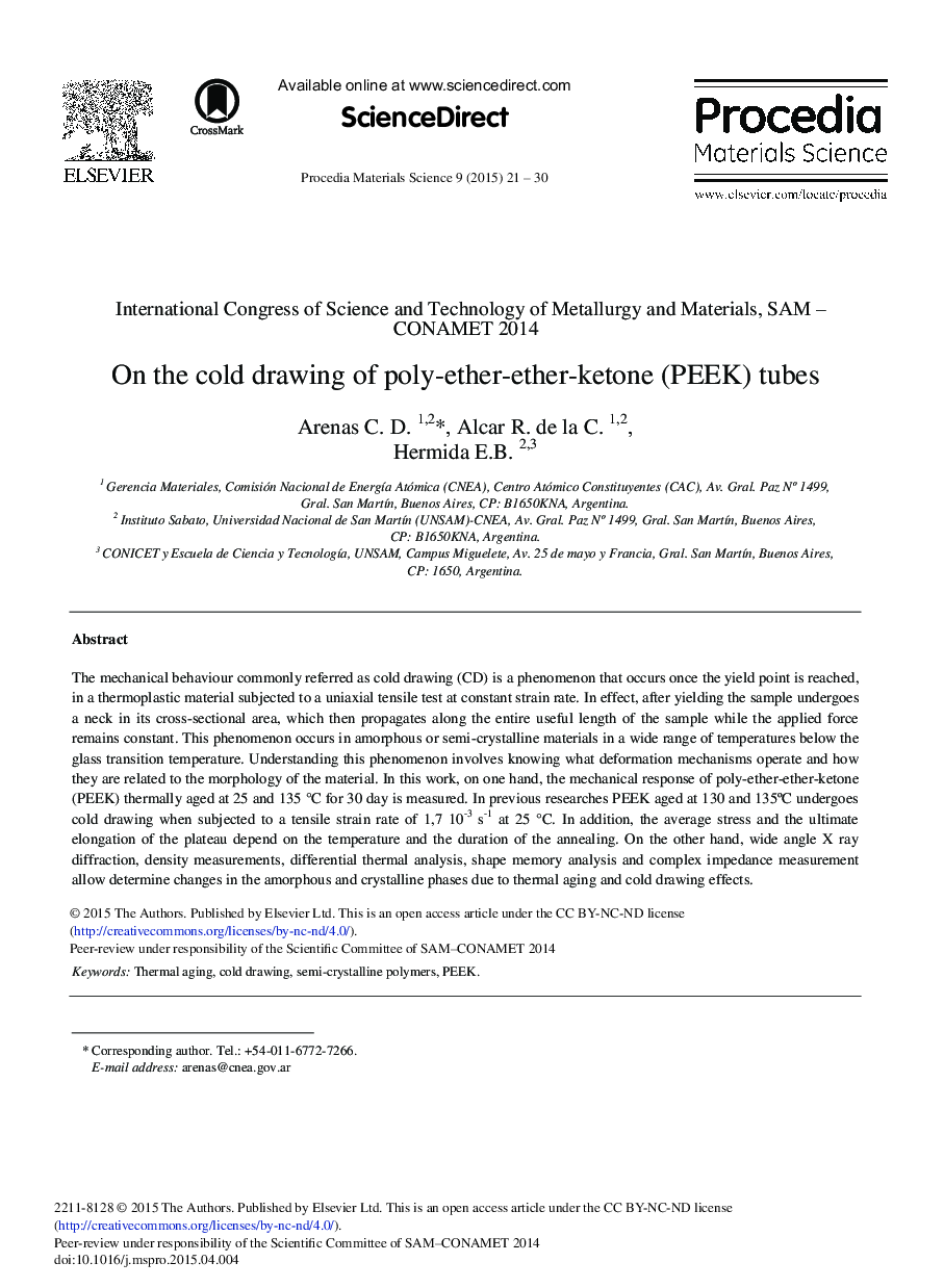 On the Cold Drawing of Poly-Ether-Ether-Ketone (PEEK) Tubes 