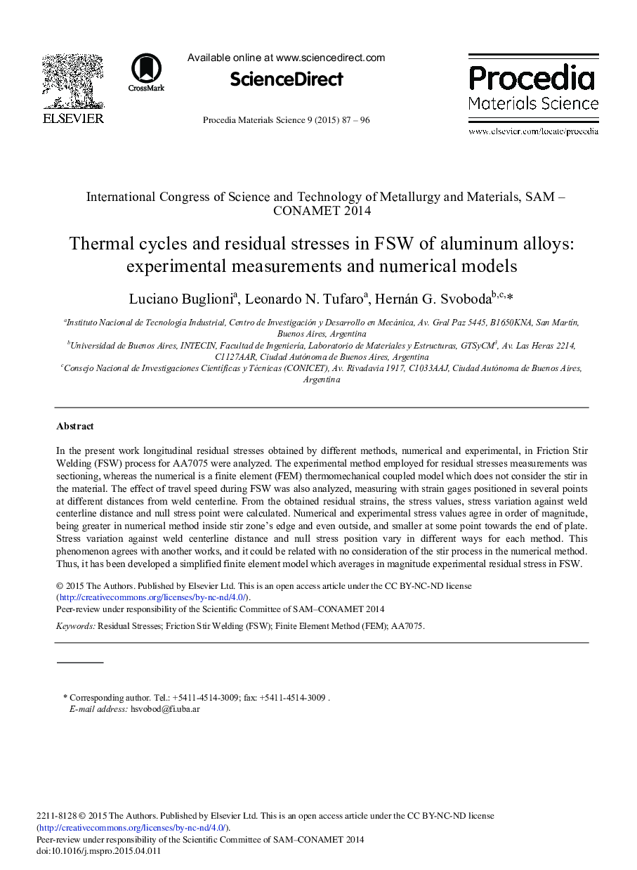 Thermal Cycles and Residual Stresses in FSW of Aluminum Alloys: Experimental Measurements and Numerical Models 