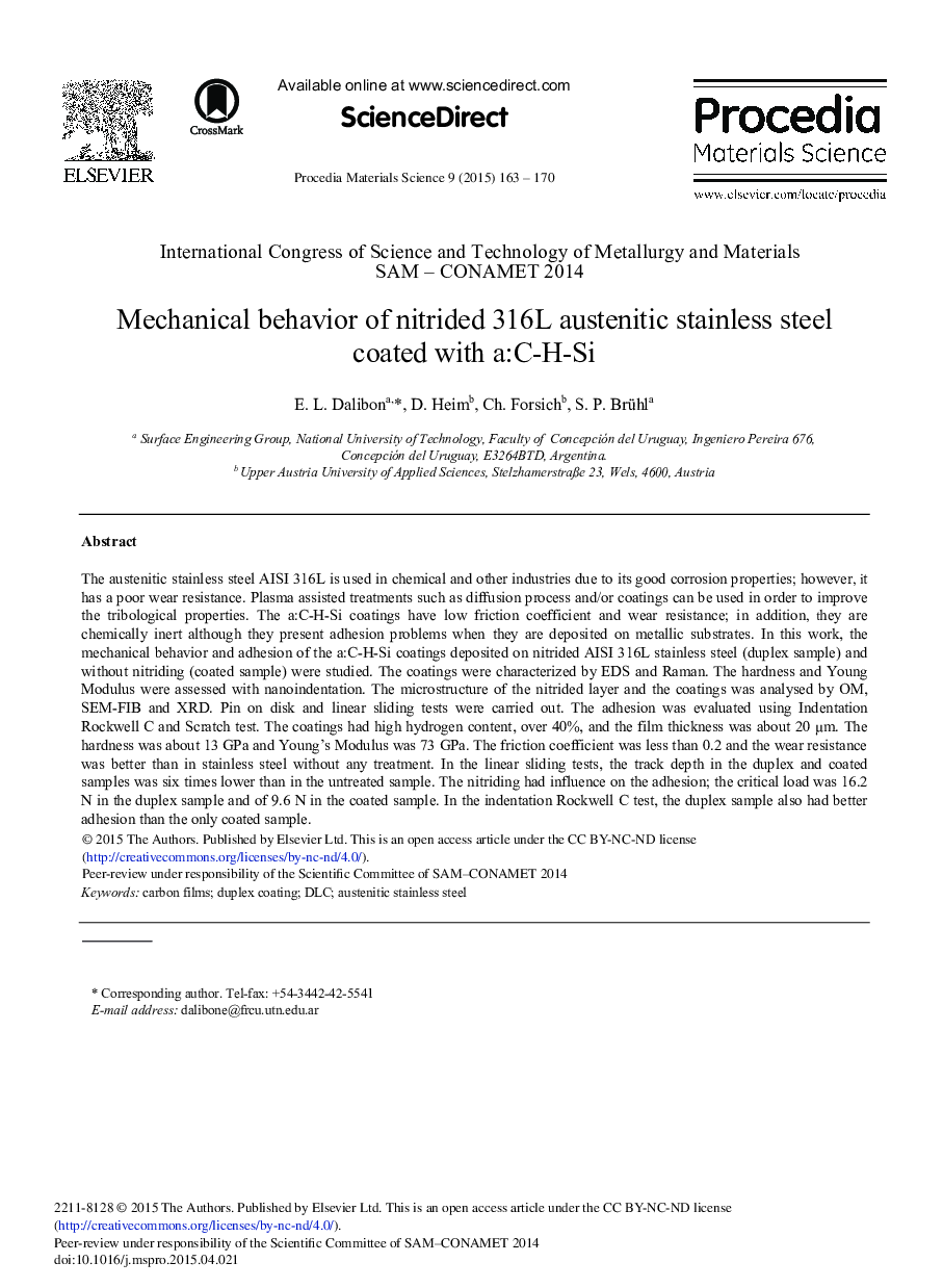 Mechanical Behavior of Nitrided 316L Austenitic Stainless Steel Coated with a:C-H-Si 
