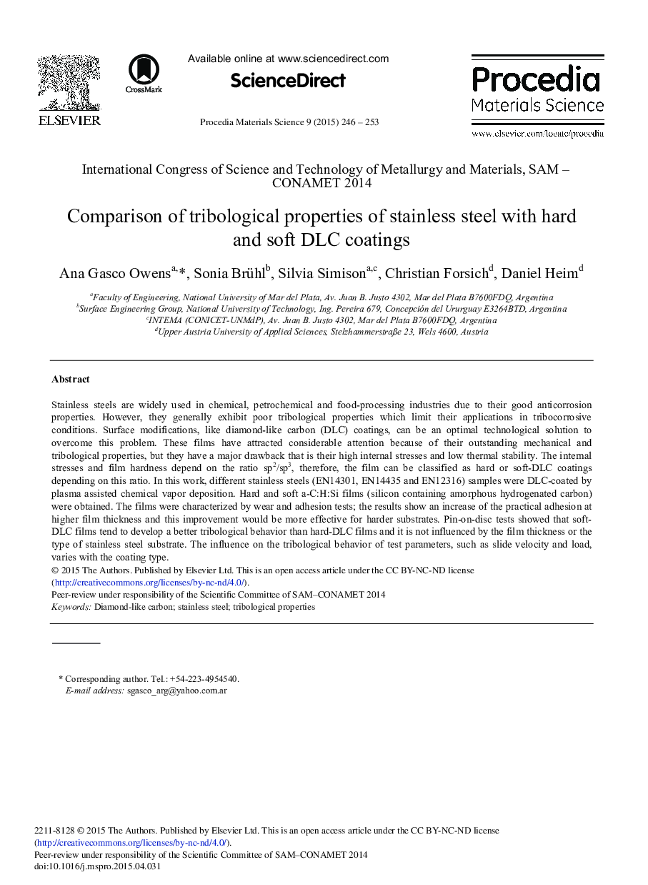 Comparison of Tribological Properties of Stainless Steel with Hard and Soft DLC Coatings 