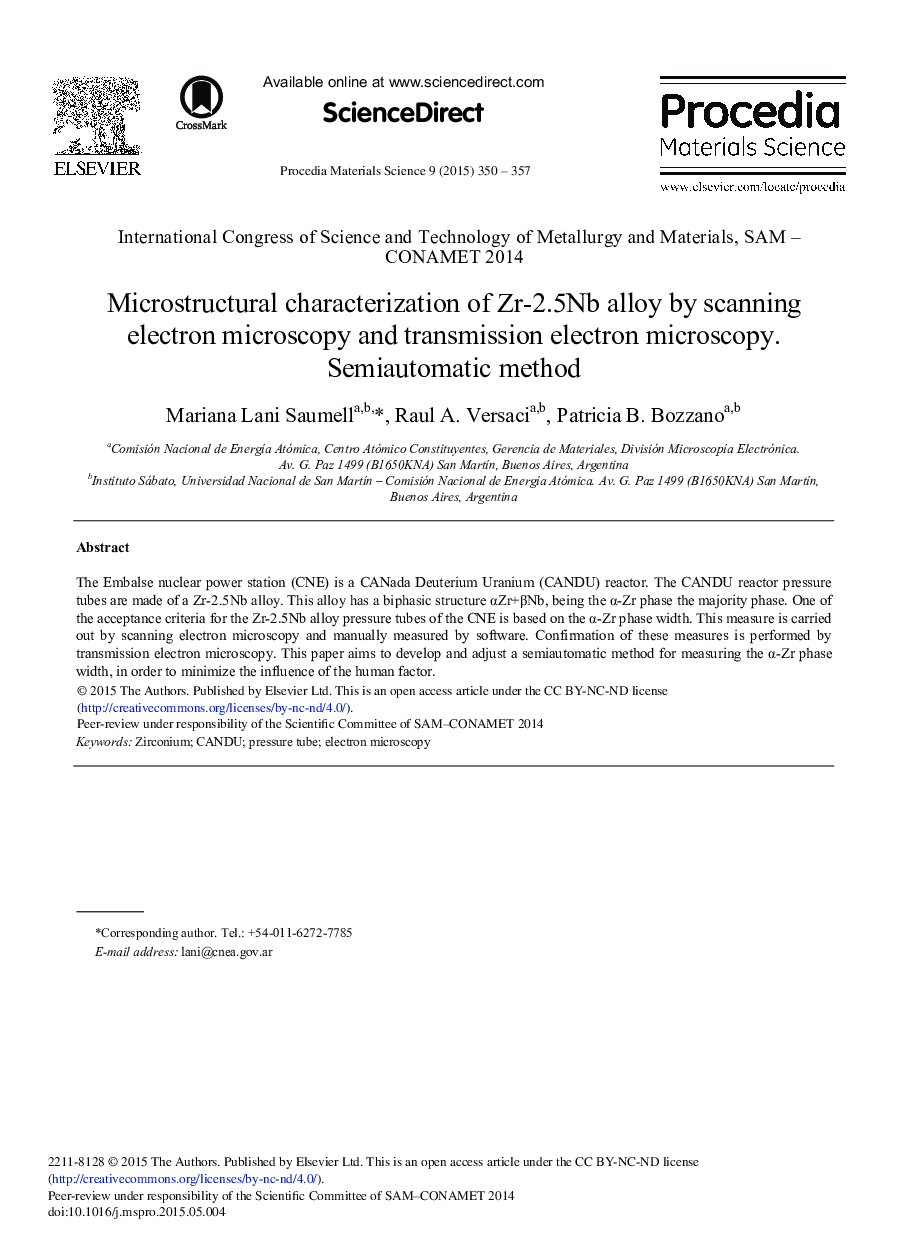 Microstructural Characterization of Zr-2.5Nb Alloy by Scanning Electron Microscopy and Transmission Electron Microscopy. Semiautomatic Method 