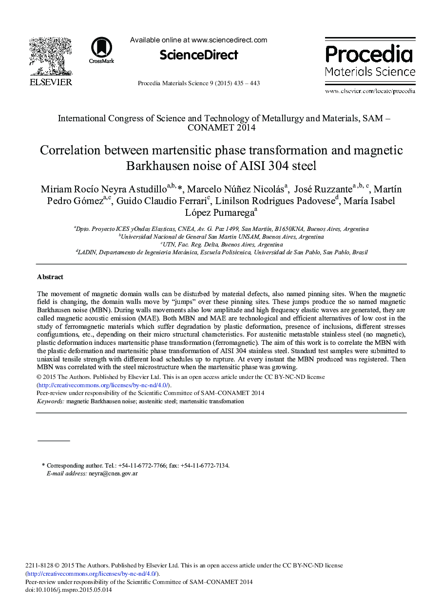 Correlation between Martensitic Phase Transformation and Magnetic Barkhausen Noise of AISI 304 Steel 
