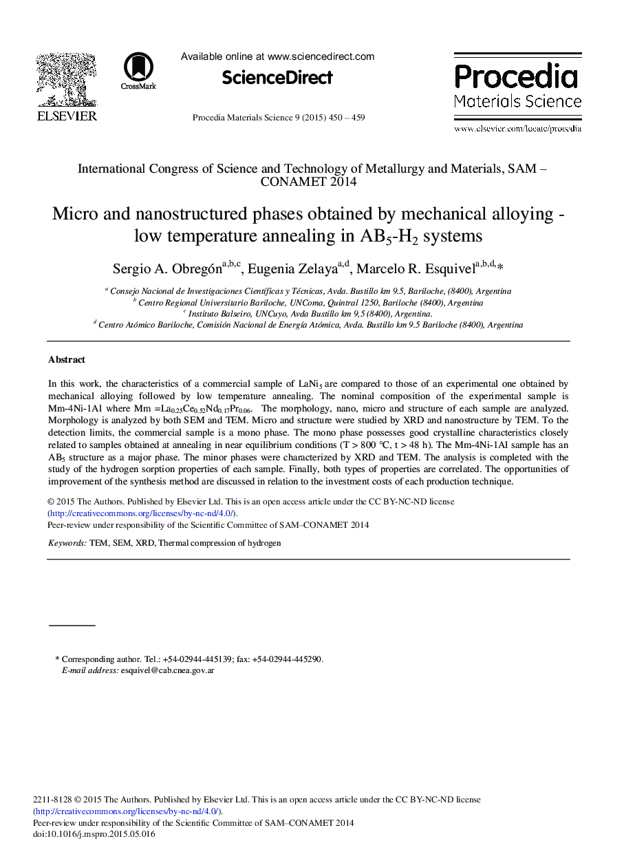 Micro and Nanostructured Phases Obtained by Mechanical Alloying - Low Temperature Annealing in AB5-H2 Systems 