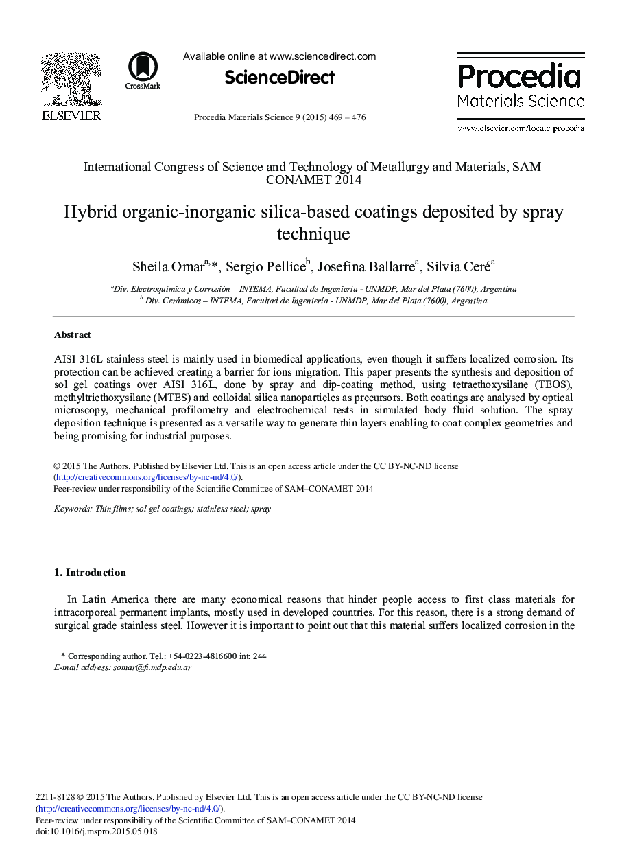 Hybrid Organic-inorganic Silica-based Coatings Deposited by Spray Technique 